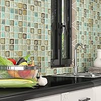 Vista 2 de Livelynine Papel tapiz impermeable de 15.8 x 197 pulgadas para baño, azulejos de vinilo para paredes, azulejos de protección contra salpicaduras