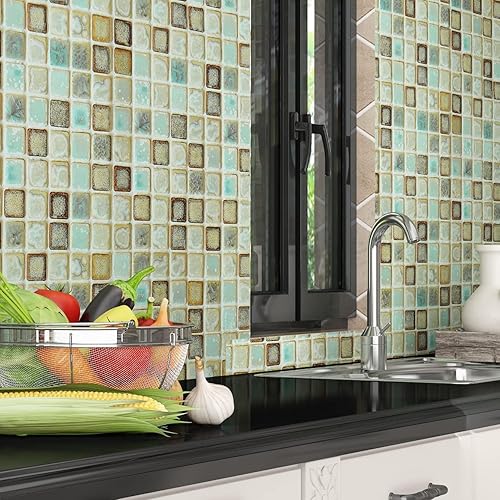 Miniatura 2 de Livelynine Papel tapiz impermeable de 15.8 x 197 pulgadas para baño, azulejos de vinilo para paredes, azulejos de protección contra salpicaduras,