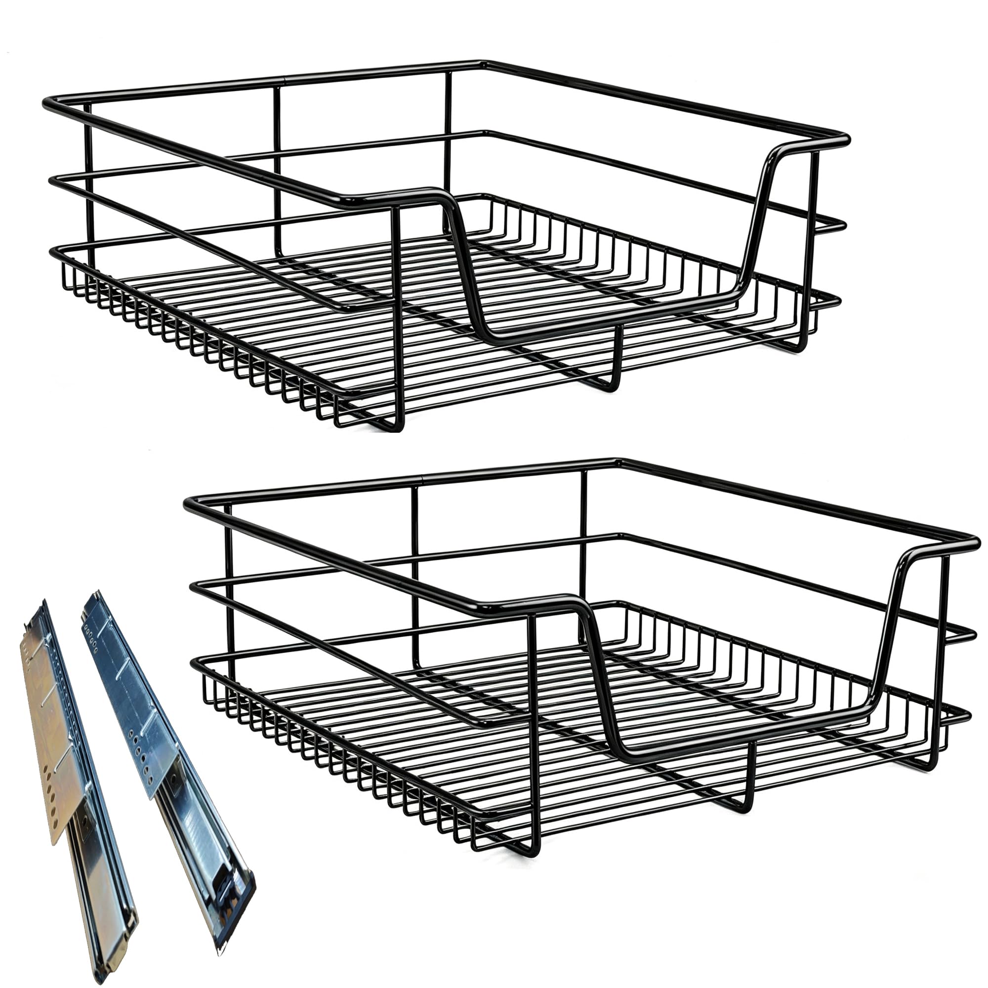 Tiroir de cuisine télescopique, 2 x 60 cm, panier de rangement, avec système de rails pour armoire de cuisine, étagère de cuisine, noir