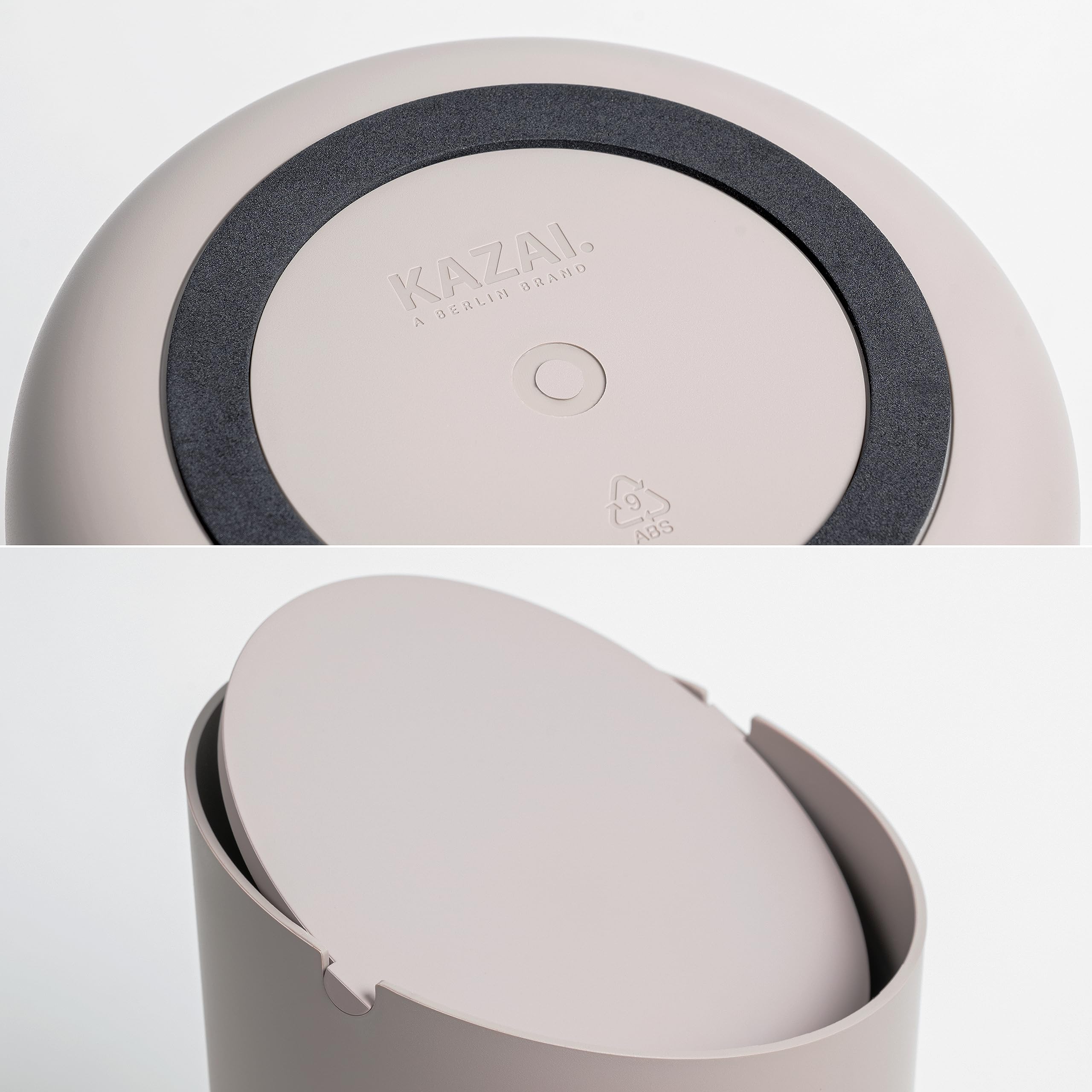 Kazai.® Mały Kosz na Śmieci 'Tove' - Ekskluzywny Miniaturowy Kosz Projektowy z Berlina | Do Łazienki, Kuchni i Biurka | Pojemność 1,5L, Antypoślizgowy, Wewnętrzny Kosz | Taupe