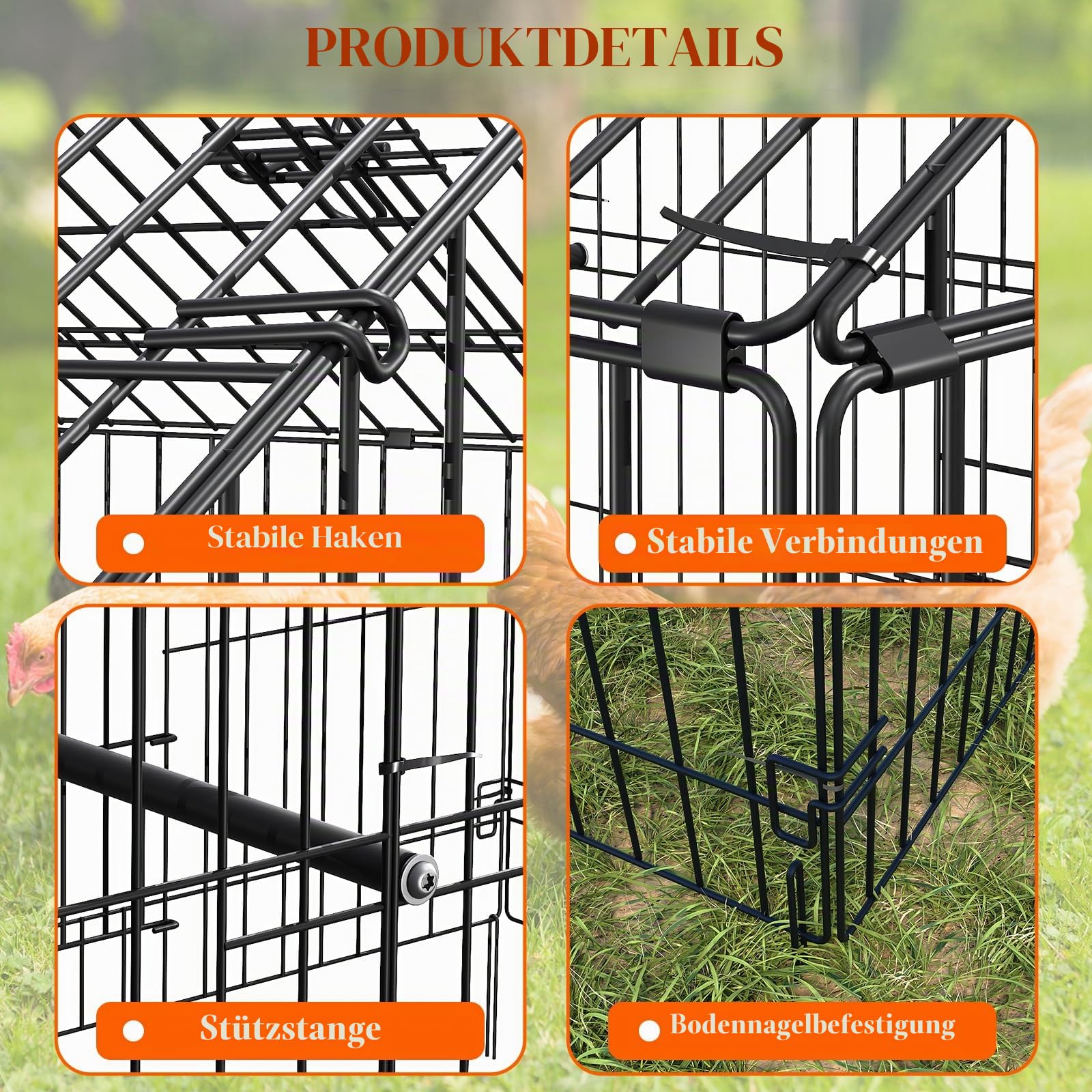 Hühnerstall 100x100x328 cm Metall Freilaufgehege Freigehege, Hühnerkäfig Kleintierstall Voliere Mit Dachplane, Heimtiergehege Für Hühner Geflügel Kleintiere