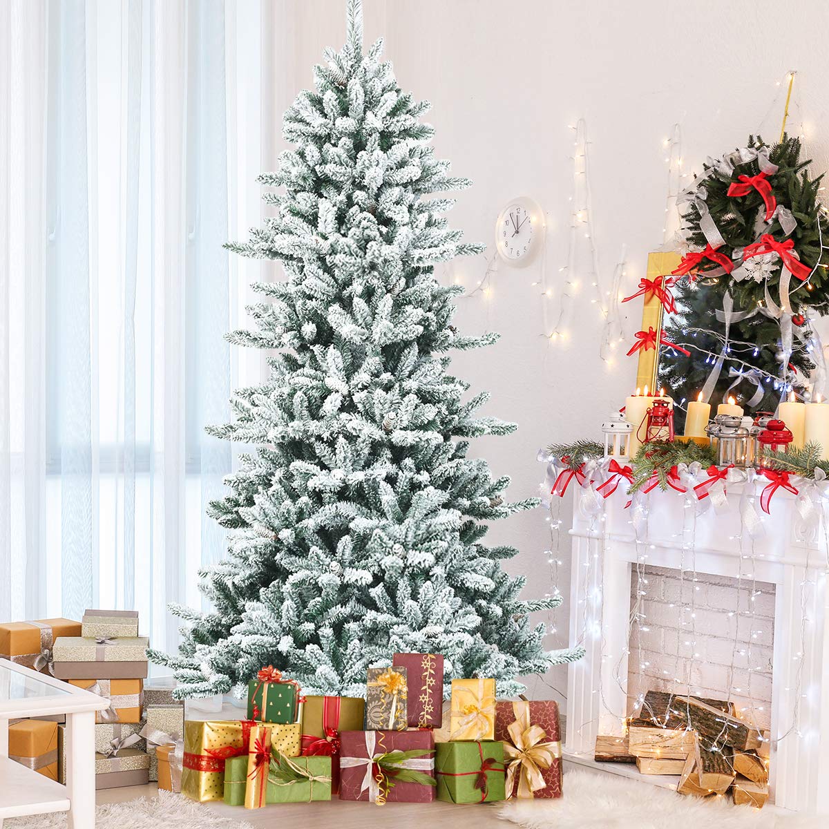 Yaheetech Árbol De Navidad Artificial Flocado De Nieve De Alta Calidad