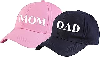 AICA Mom and Dad Cotton Cap Hat - Adjustable Size, 2pcs | Pregnancy Maternity Announcement Reveal Mom Dad to be Gifts Phot...