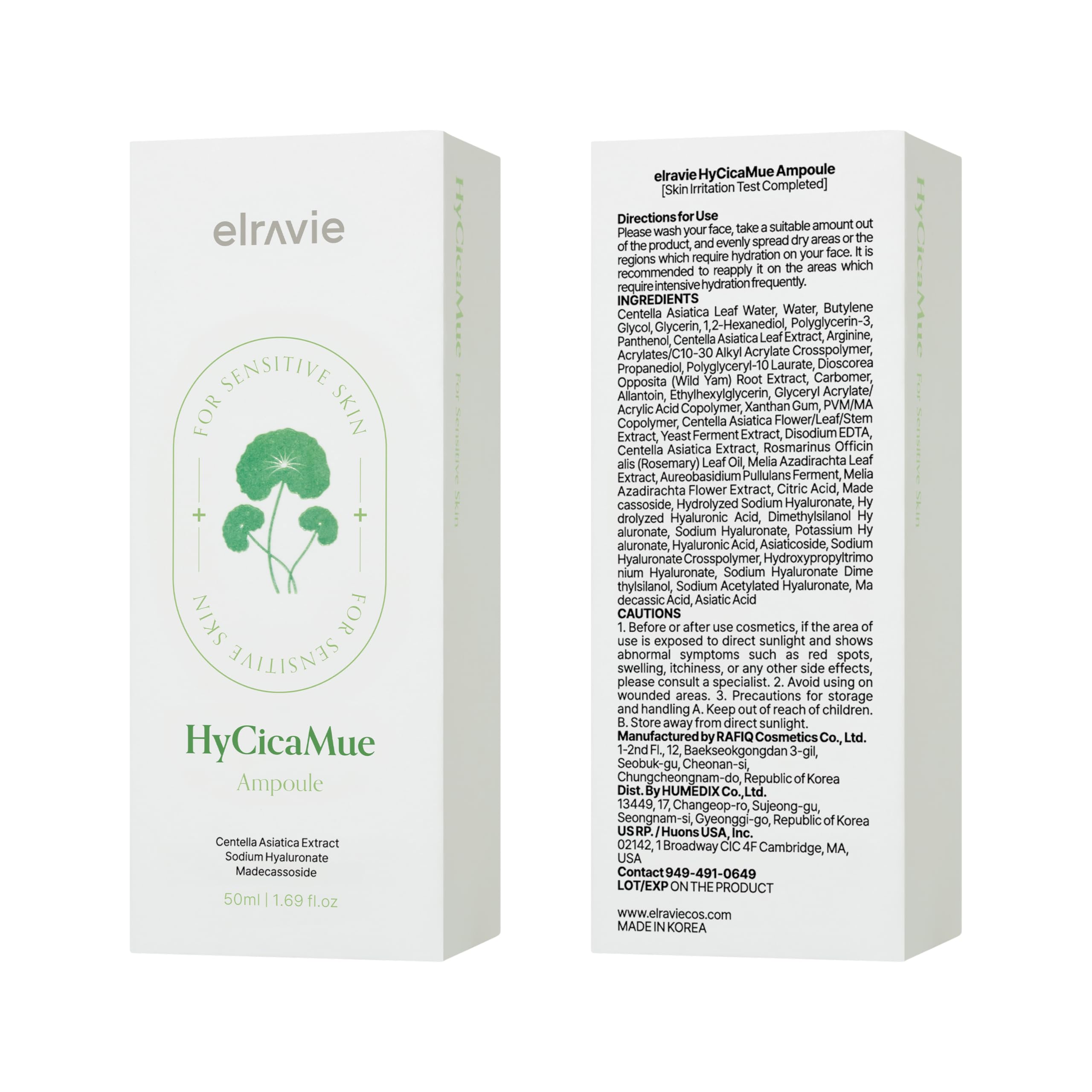 HyCicaMue Calming Facial Serum Ampoule with Cica & Hyaluronic Acid, 1.69 oz