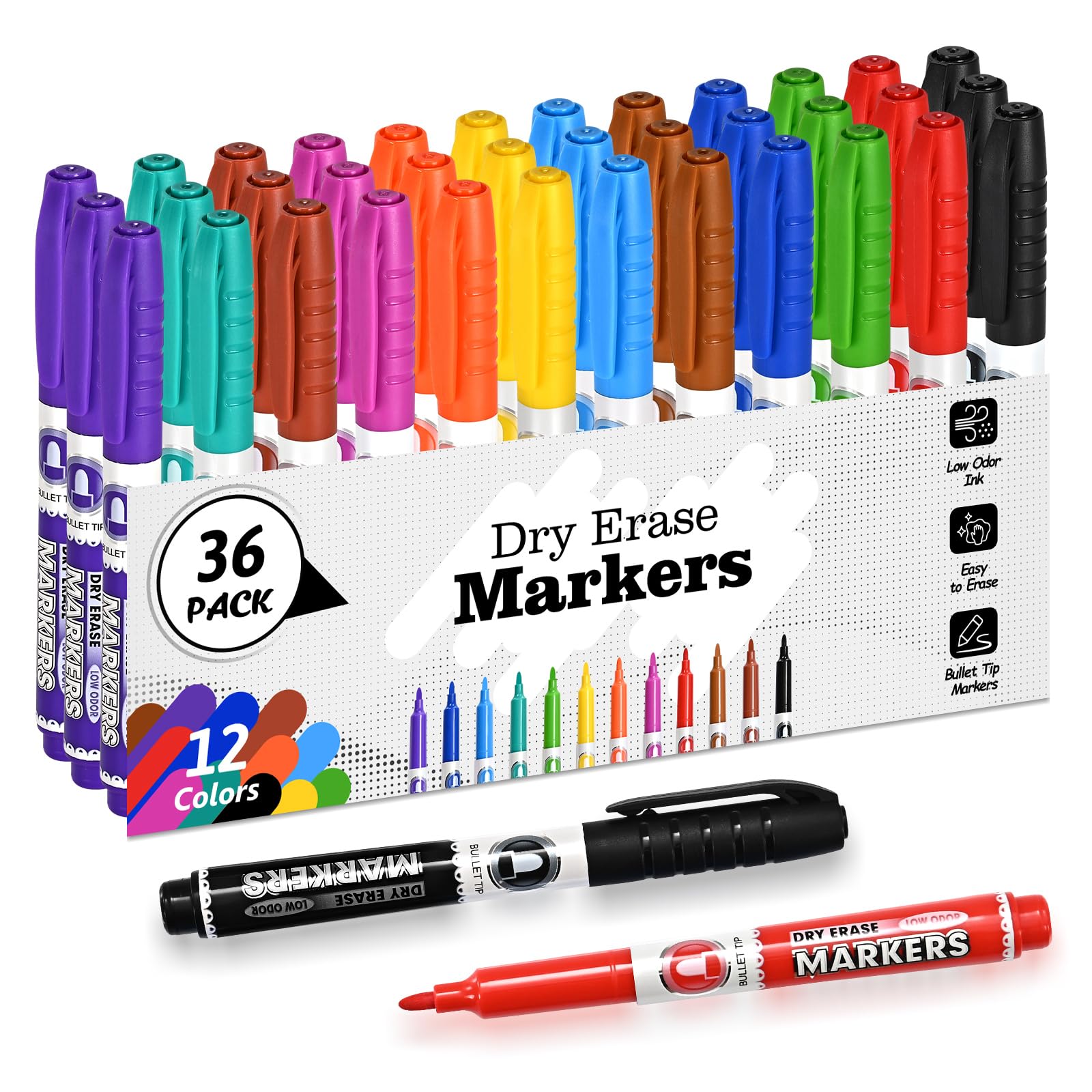 SUQJOY Dry Erase Markers Fine Tip Whiteboard Marker Low Odor Dry Markers with Pen Clip Fine Point Maker