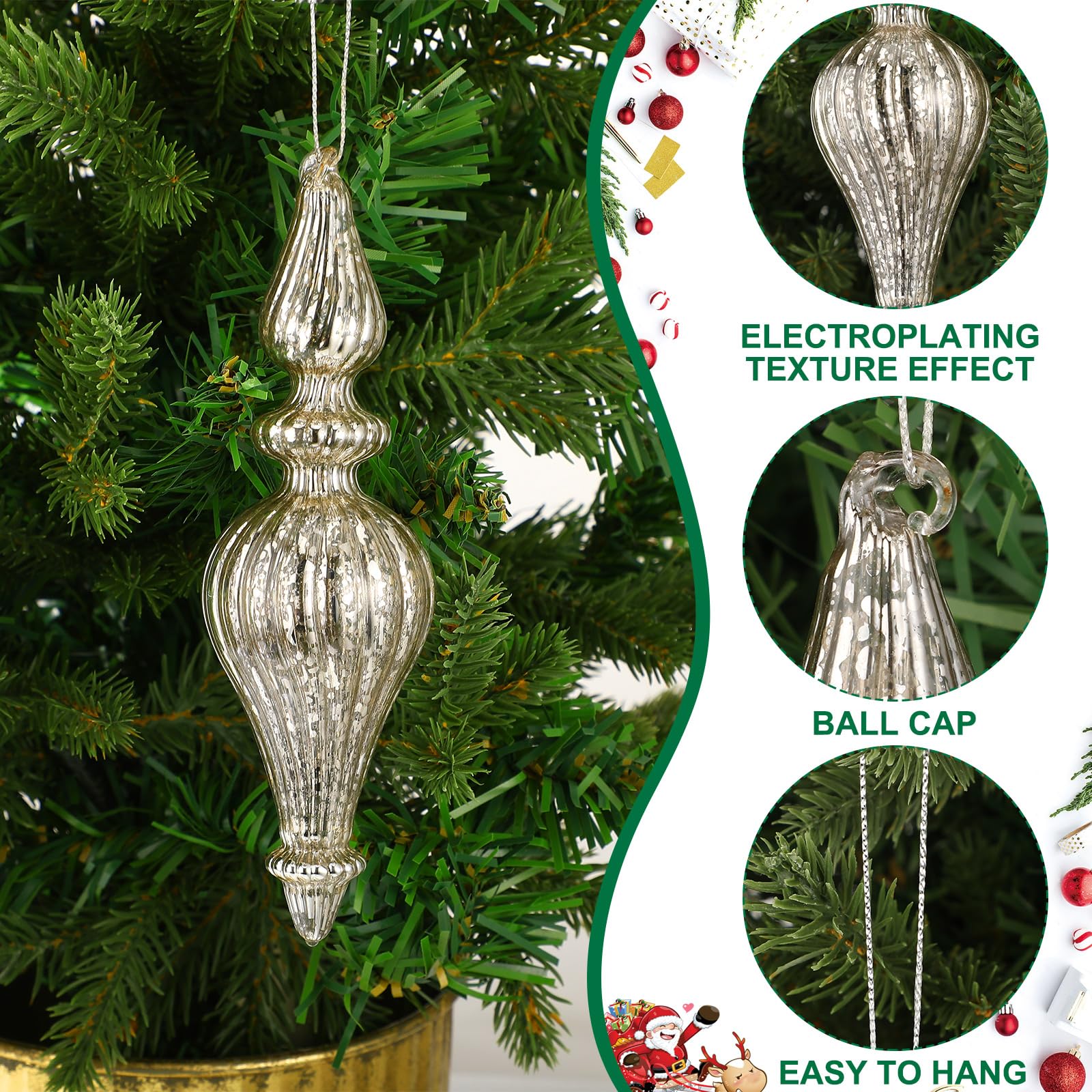 Amazon.com: Suttmin 12 Pcs Crystal Glass Finial Christmas Ornaments Large  Hanging Christmas Finials Hanging Christmas Tree Decorations for Xmas Tree  Decoration Holiday Decor (Silver) : Home & Kitchen