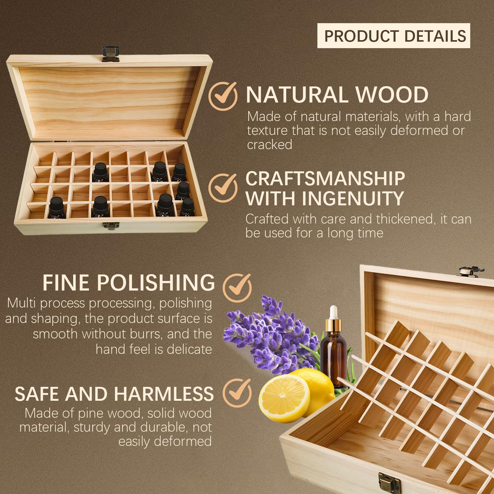 RoseFlower 32 Bottles Durable Wooden Essential Oil Storage Box for 5-15ml - Image 4