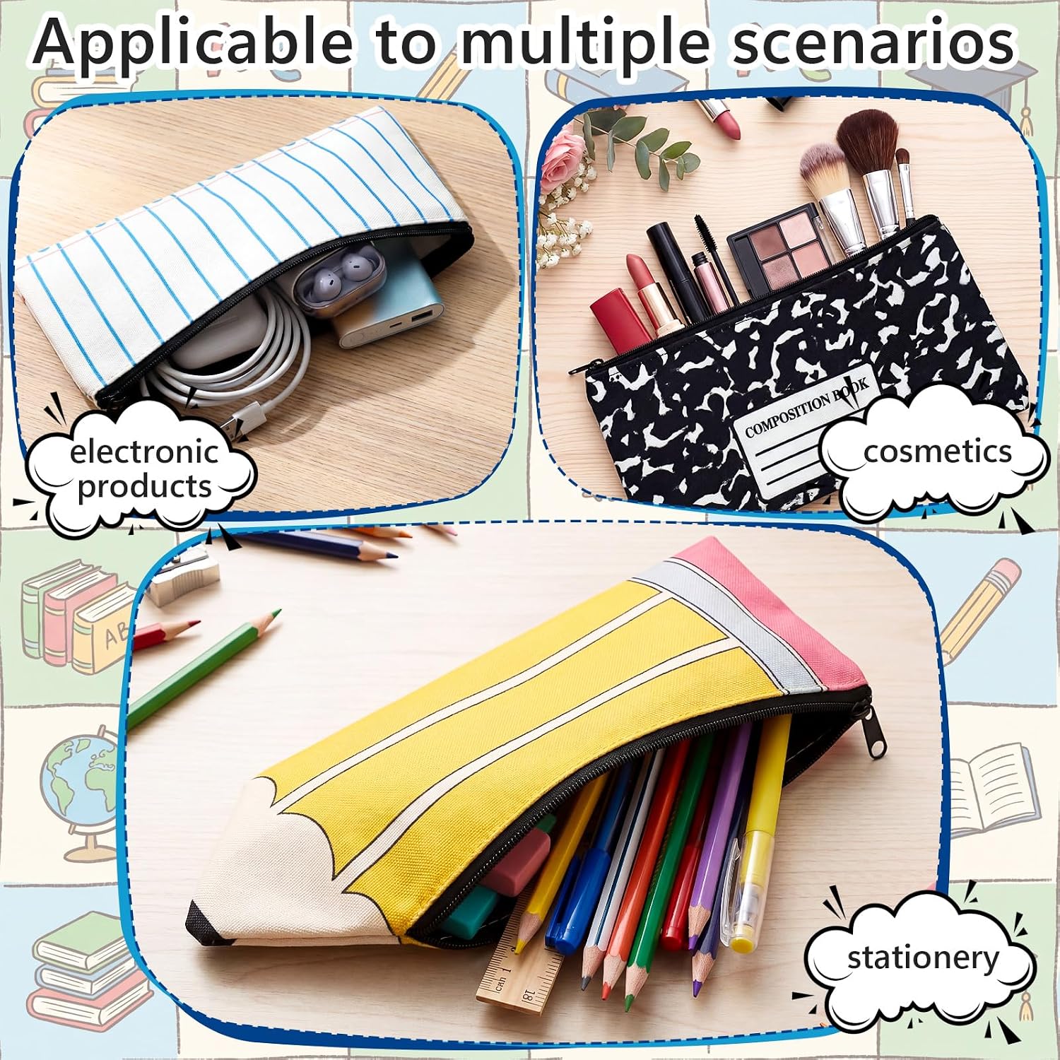 8 Pcs Teacher Pencil Pouch Bulk Back to School Stationery Case, 4 Design image 5