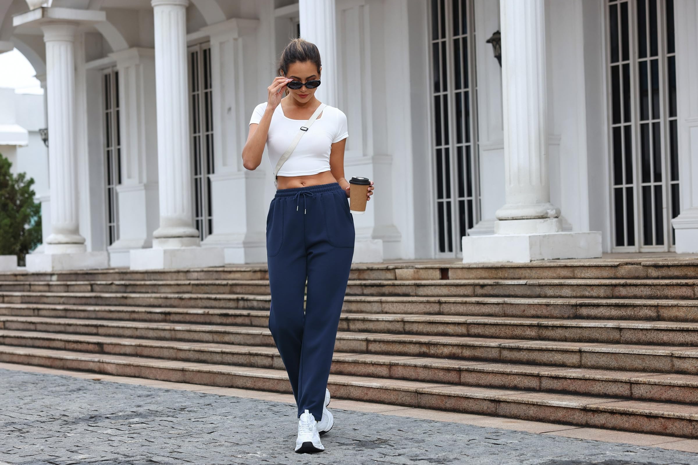 Pantaloni Tuta Donna Comodi Pantaloni Sportivi Vita Alta Pantaloni Larghi con Tasche Pantaloni Yoga Leggeri Pantaloni Jogging S-XXL