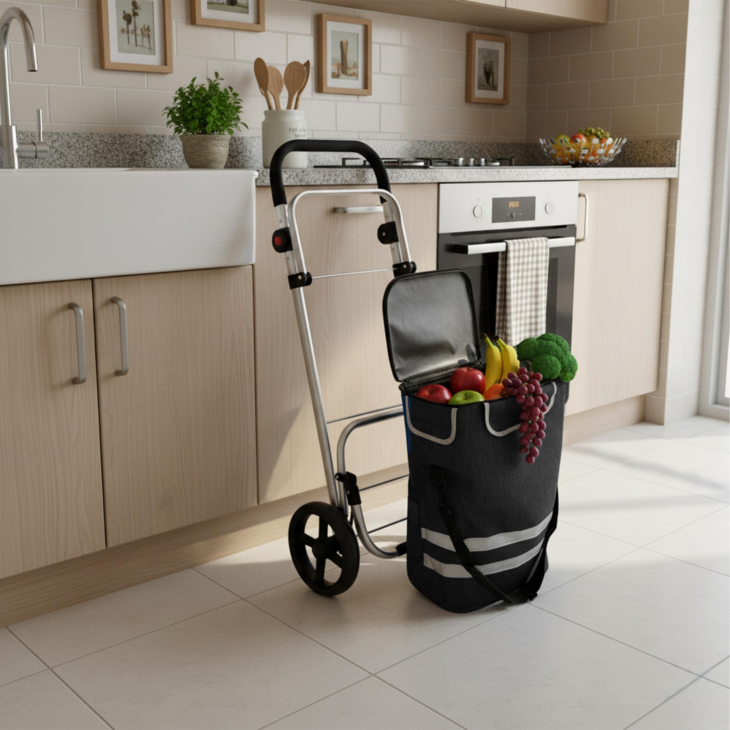 Relaxdays Wózek na zakupy, 2 duże koła, komora chłodząca, zdejmowana torba, 45 l, do 35 kg, składany wózek na zakupy, czarny