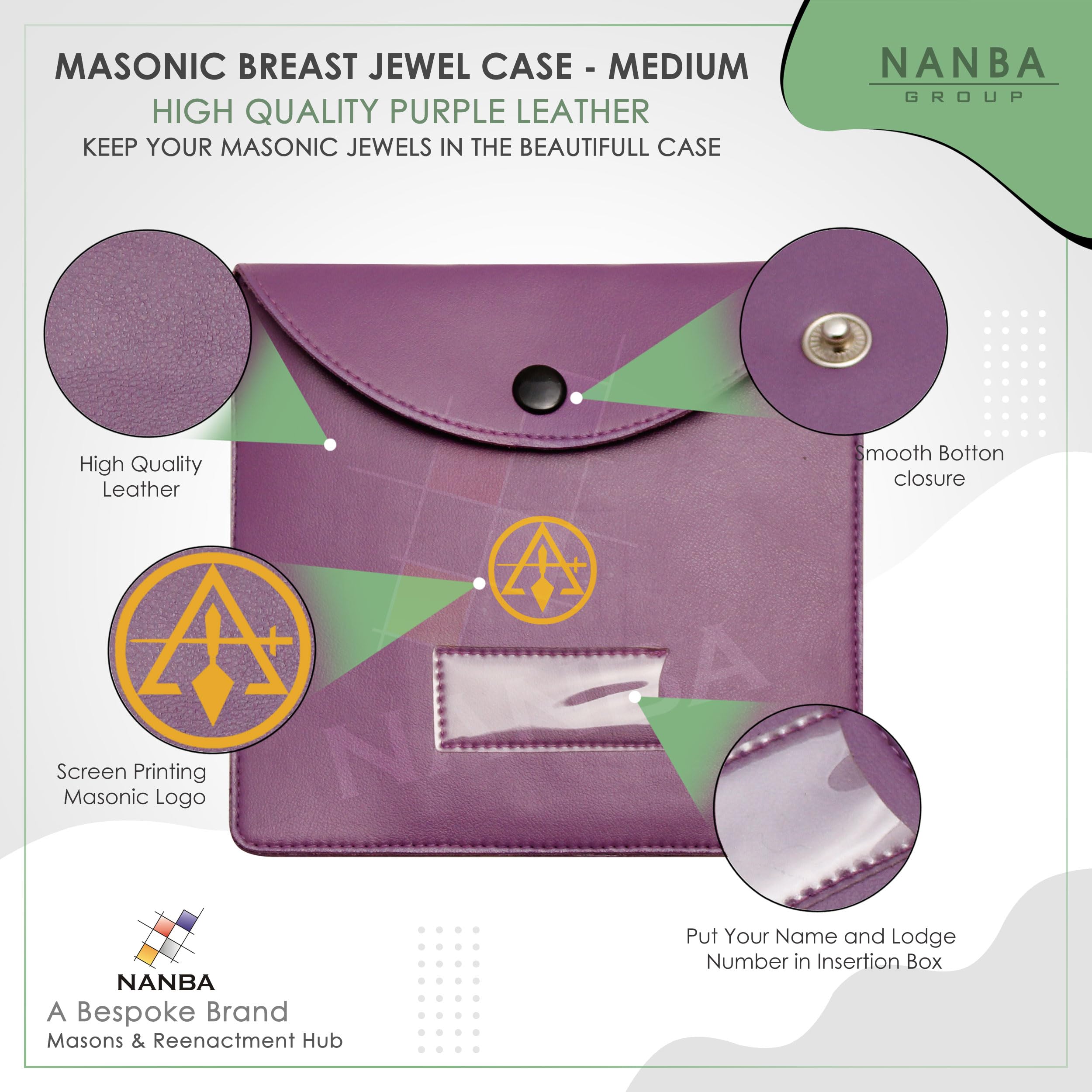 Masonic Regalia Pocket Jewel Holder Case Leather Carry Wallet with Soft Lining for Freemason Lodge Jewels