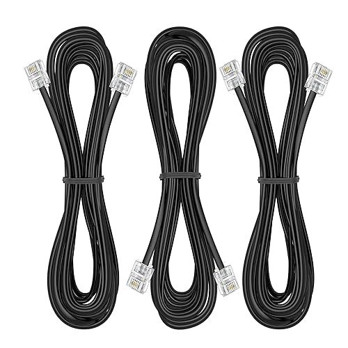 Miniatura 9 de Paquete de 3 cables de extensión de teléfono de 6 pulgadas con enchufes RJ11 6P4C estándar para teléfono fijo y fax (3, blanco, 2 pies)