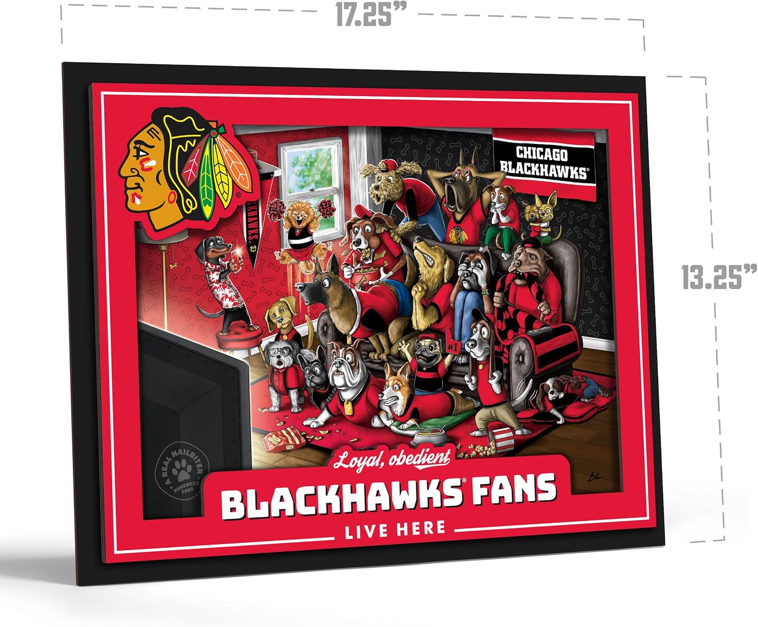 YouTheFan Officially-licensed NHL Purebred 3D Wall Art - Humorous original hand-drawn cartoon artwork, multi-layer, funny gift, indoor team decor
