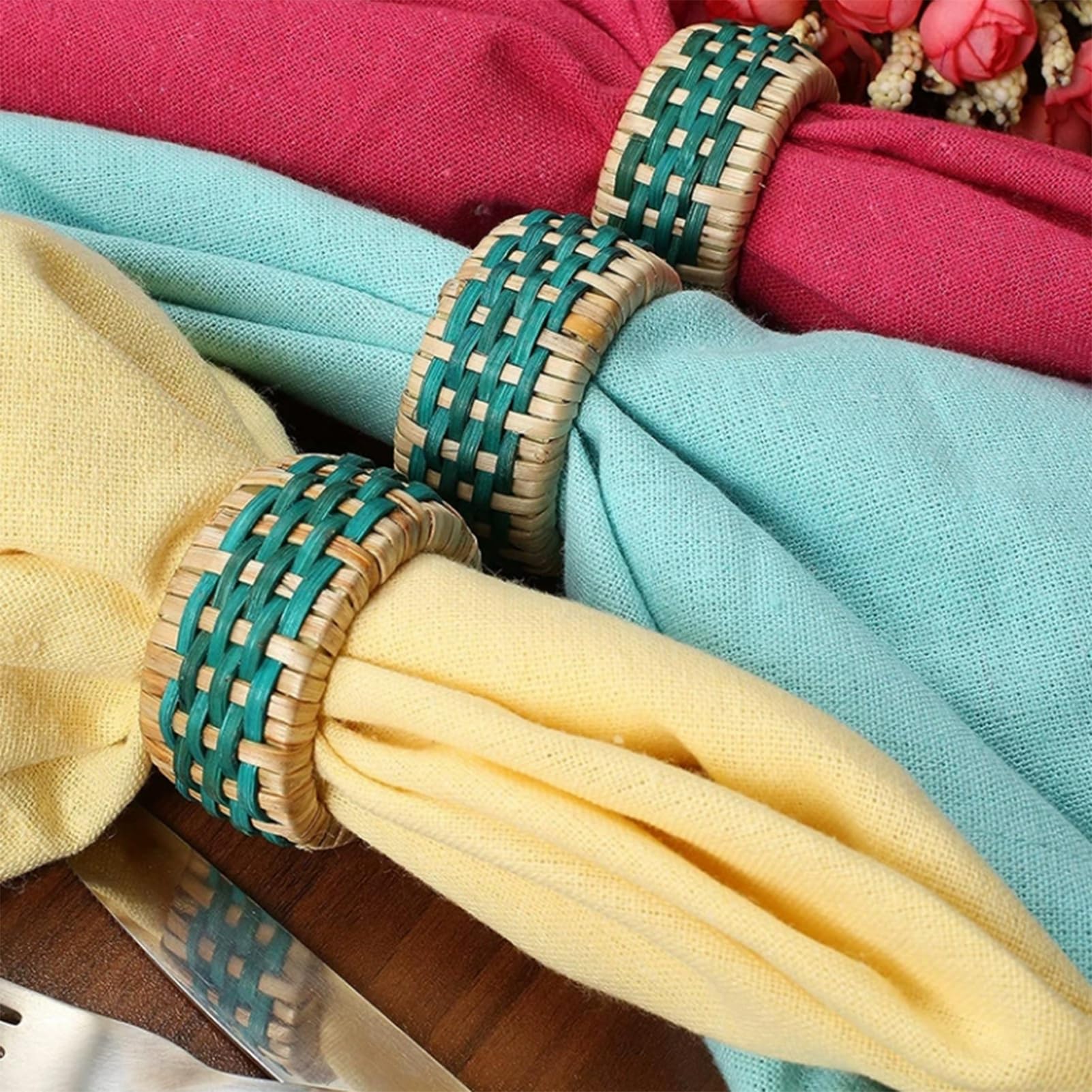 Lot de 30 Ronds de Serviette tissés en Bambou Naturel, Ronds de Serviette tissés Faits Main, décorations de Table pour Mariage, dîner et fête