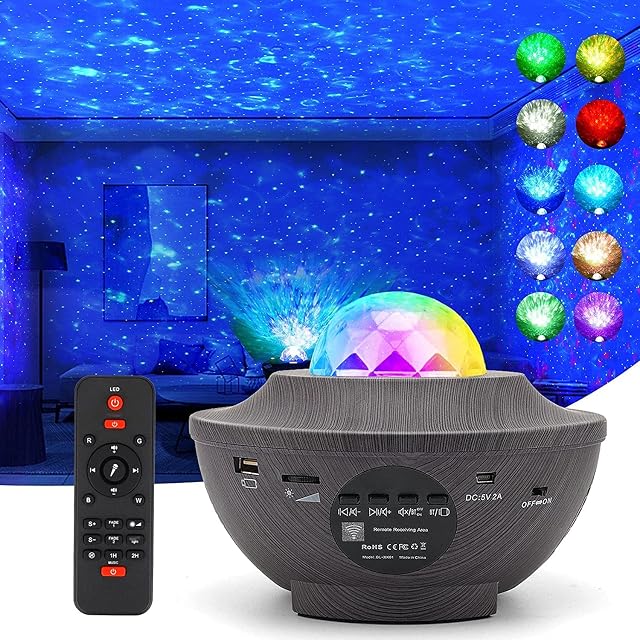 Star Projector Galaxy Projector Light, Rotating Starry Nebula Ocean Wave Projector,10 Colours LED Night Light Projector,Bluetooth Speaker with Remote Control &Timer - for Kids Adults Holidays,Wood