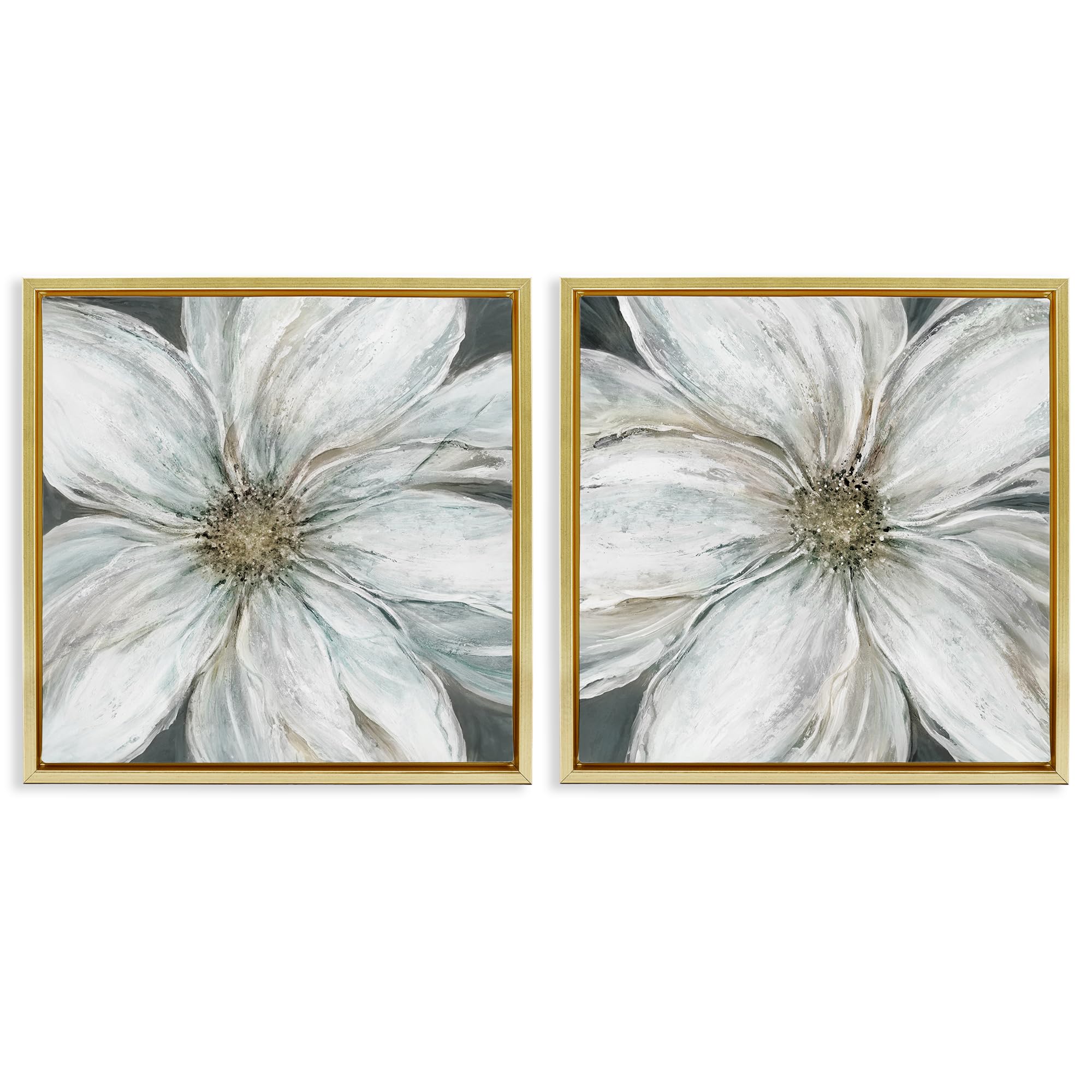 Stupell Industries Metallic Gold (Matte) 'Soft White Blossoms Closeup'| 2Pc Floating Frame Art Set 2