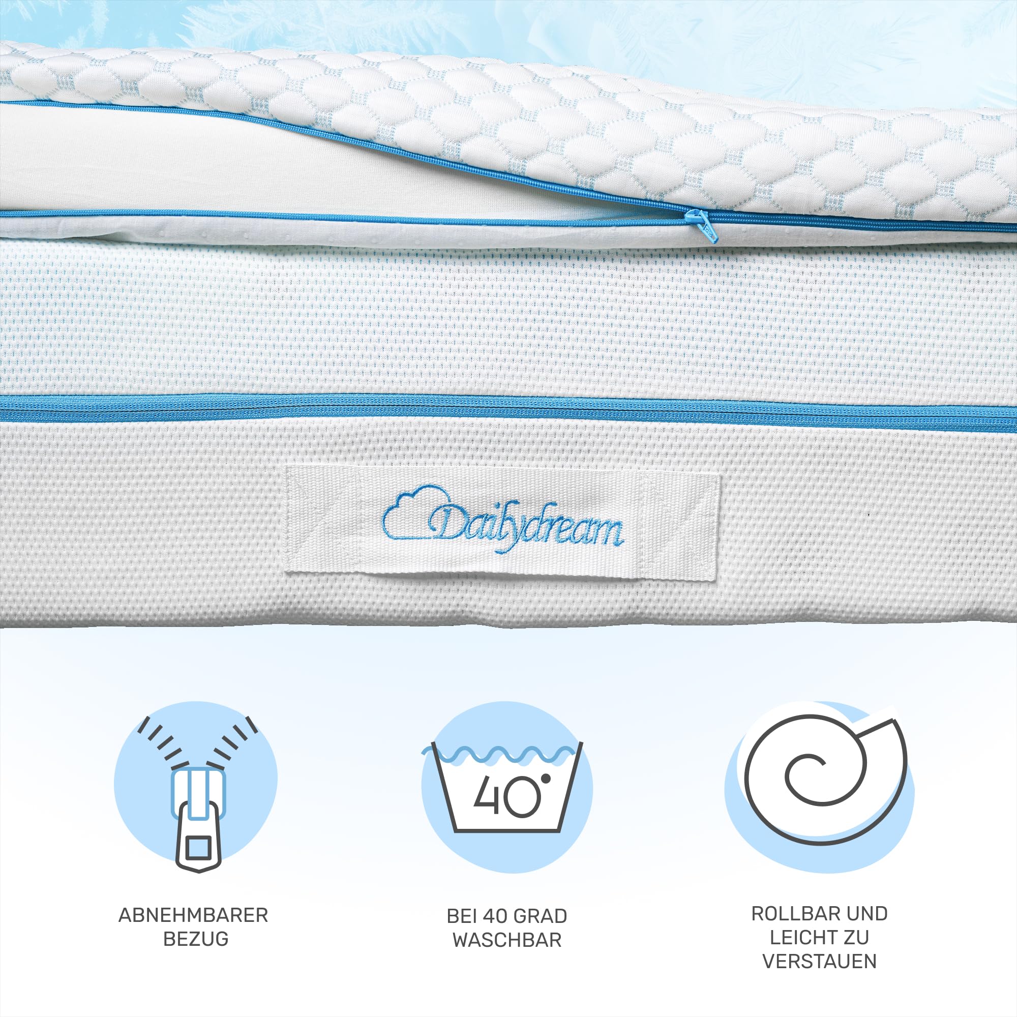 Dailydream Matratzentopper Cover Cool Touch 90x200 | Kühlender Ersatzbezug für Topper | SENSICE™-Technologie | rutschfest, atmungsaktiv & waschbar | 60% Polyester, 40% Viskose | Oeko-TEX® zertifizie