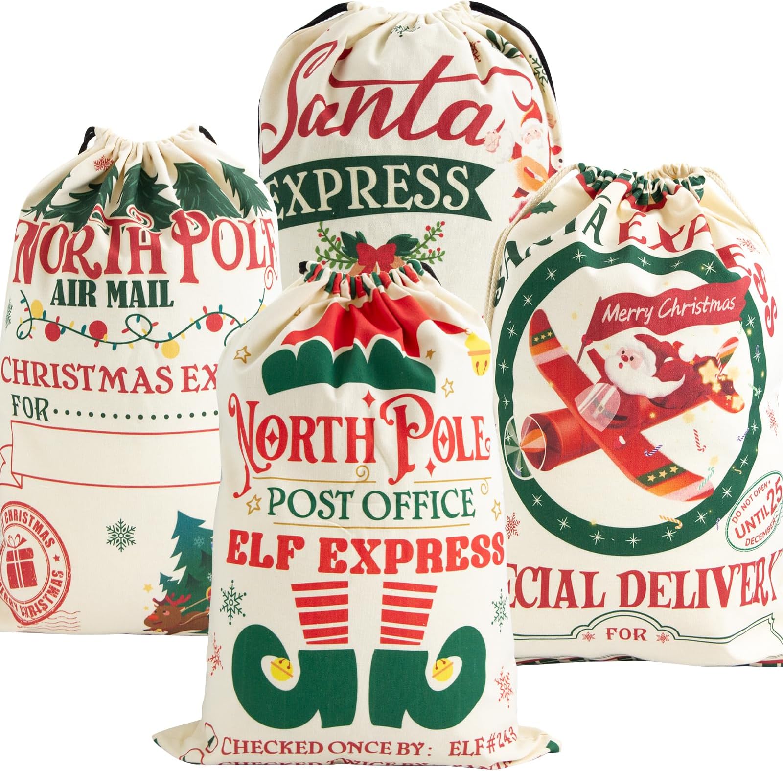 Faylapa 4 Pack Large Santa Sacks,19.7 X 27.5 Inch Christmas Gift Bags with