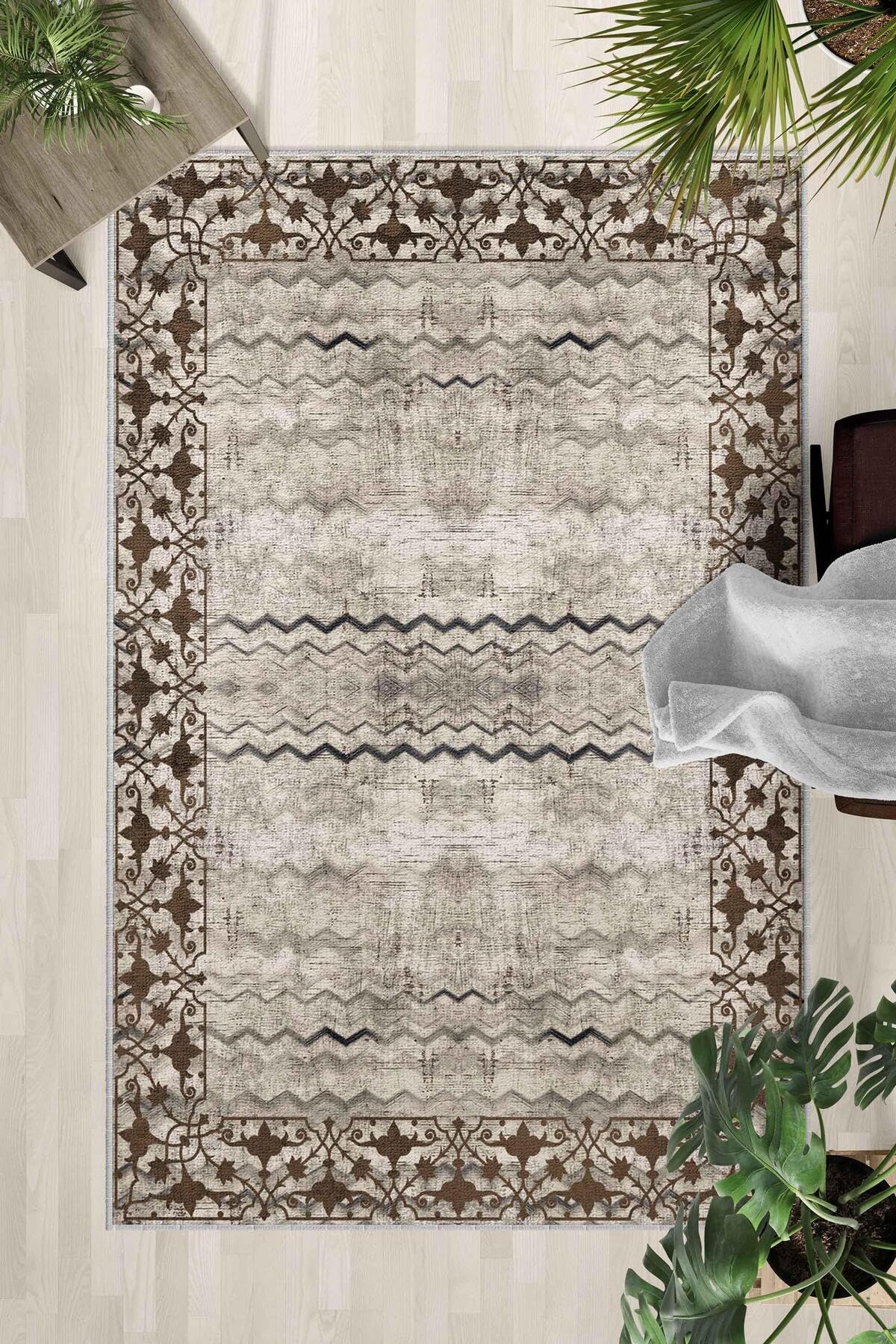 Monnhein Çok Renkli Halı 0113 - Yıkanabilir, Kaymaz Taban, Dijital Baskılı, Leke Tutmaz, İnce Hav, Modern Salon, Oturma Odası, Yatak Odası ve Mutfak için Dekoratif Halı