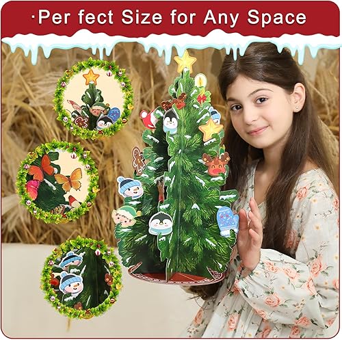 Miniatura 6 de Árbol de Navidad plegable desplegable de 19.7 pulgadas, decoración del hogar, con mariposa, decoración de Navidad, tarjetas, sobres, para decoración