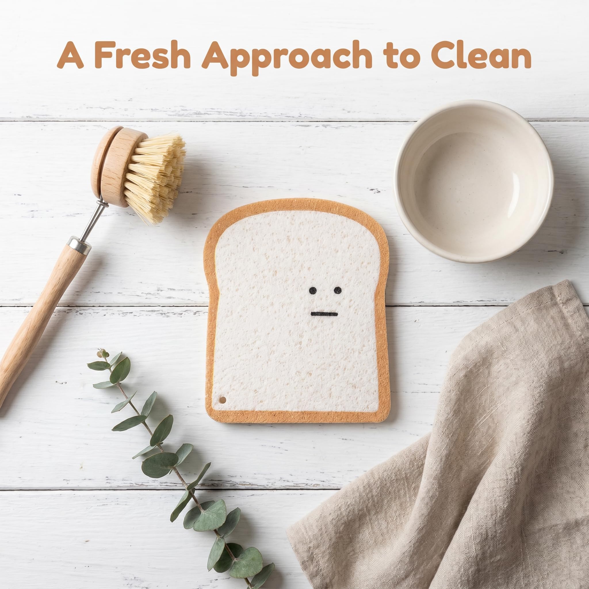Esponjas de pan, esponjas emergentes compostables, en forma de tostada, almohadillas de limpieza de celulosa vegetal, esponjas para lavar platos sin arañazos, reutilizables, absorbentes y divertidas