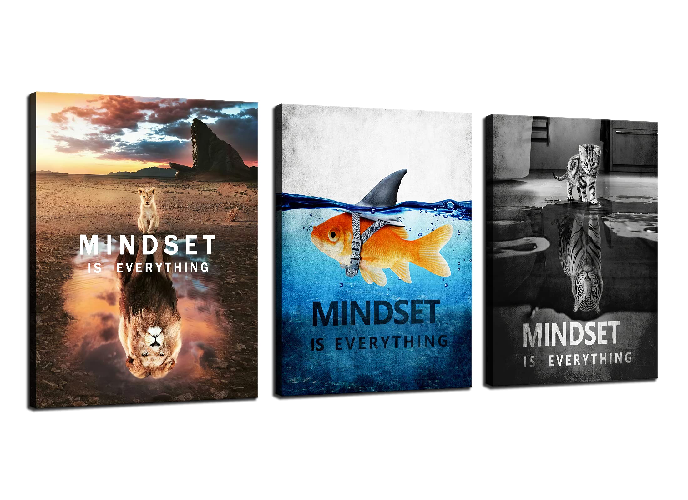 Inspirational Poster Mindset is Everything Success Motivational Canvas Wall Art Inspiring Quotes Painting Modern Posters and Prints Artwork for Office Classroom Home Wall Decor Framed [36''W x 16''H]