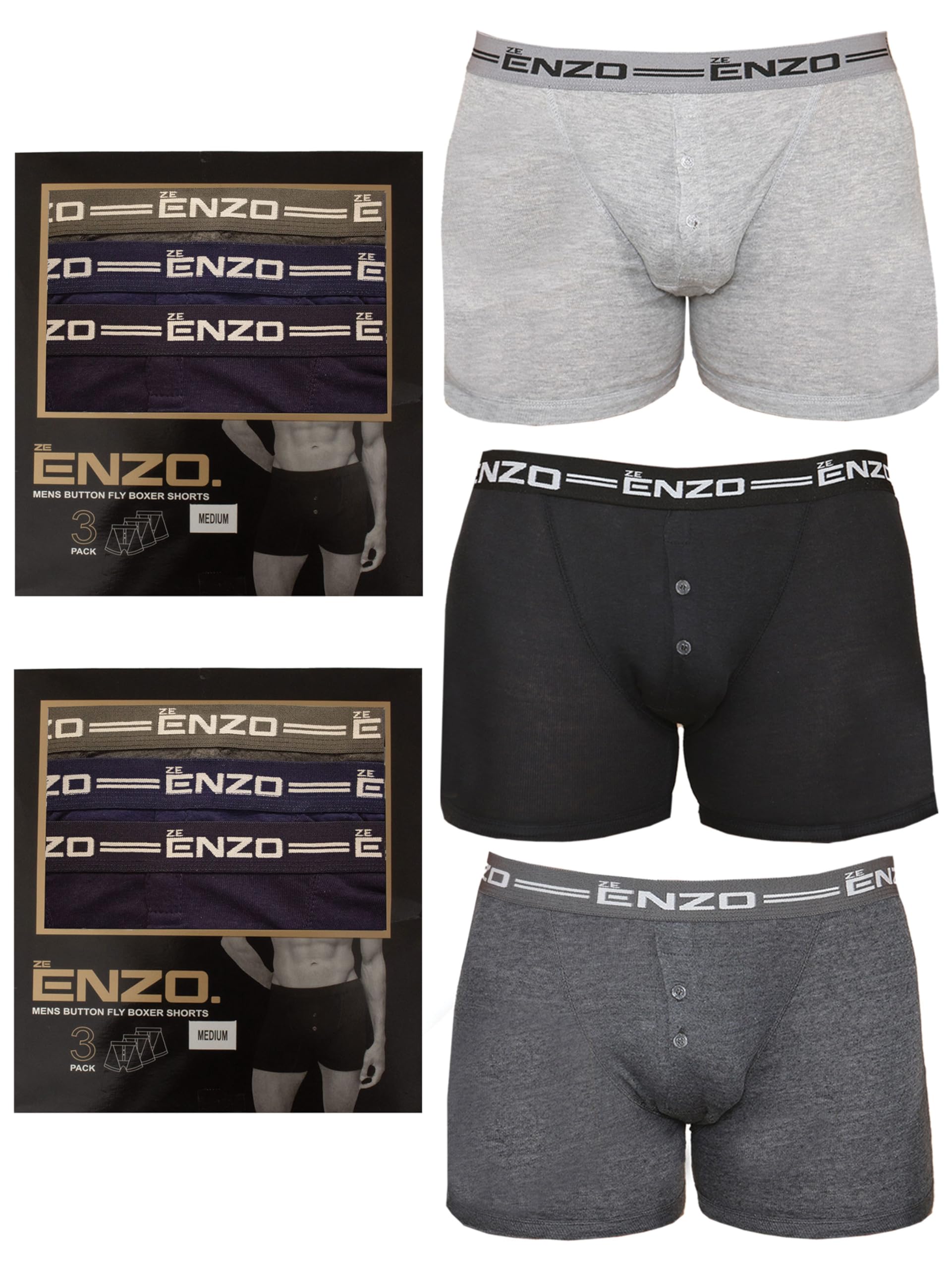 Enzo Men's Indigo Pack Of Three Boxer Shorts:size-2Xl