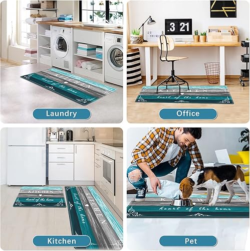 Miniatura 7 de Tapete de cocina de granja acolchado antifatiga, 2 piezas, antideslizante, impermeable, tapete de cocina para piso, tapete de madera rústica cómodo