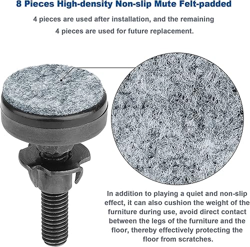 Miniatura 3 de TWIG Paquete de 8 pies niveladores ajustables para muebles, pies de mesa, niveladores de patas resistentes para armarios, sofás, mesas, sillas