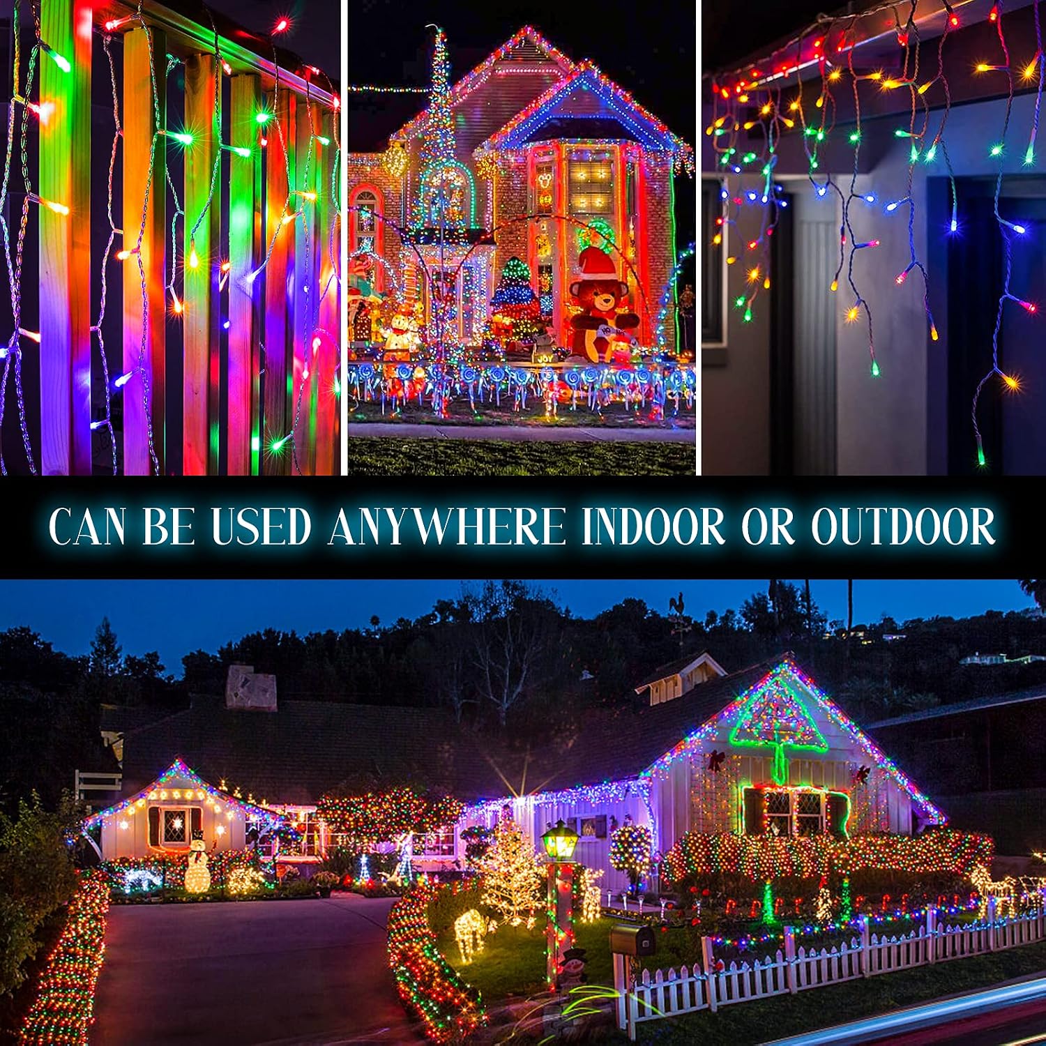 Areker Christmas 400LED Multicolor Lights - 33ft Extendable, Waterproof Icicle Lights with Timer - 8 Modes for Yard, Garden & Holiday Outdoor Decorations