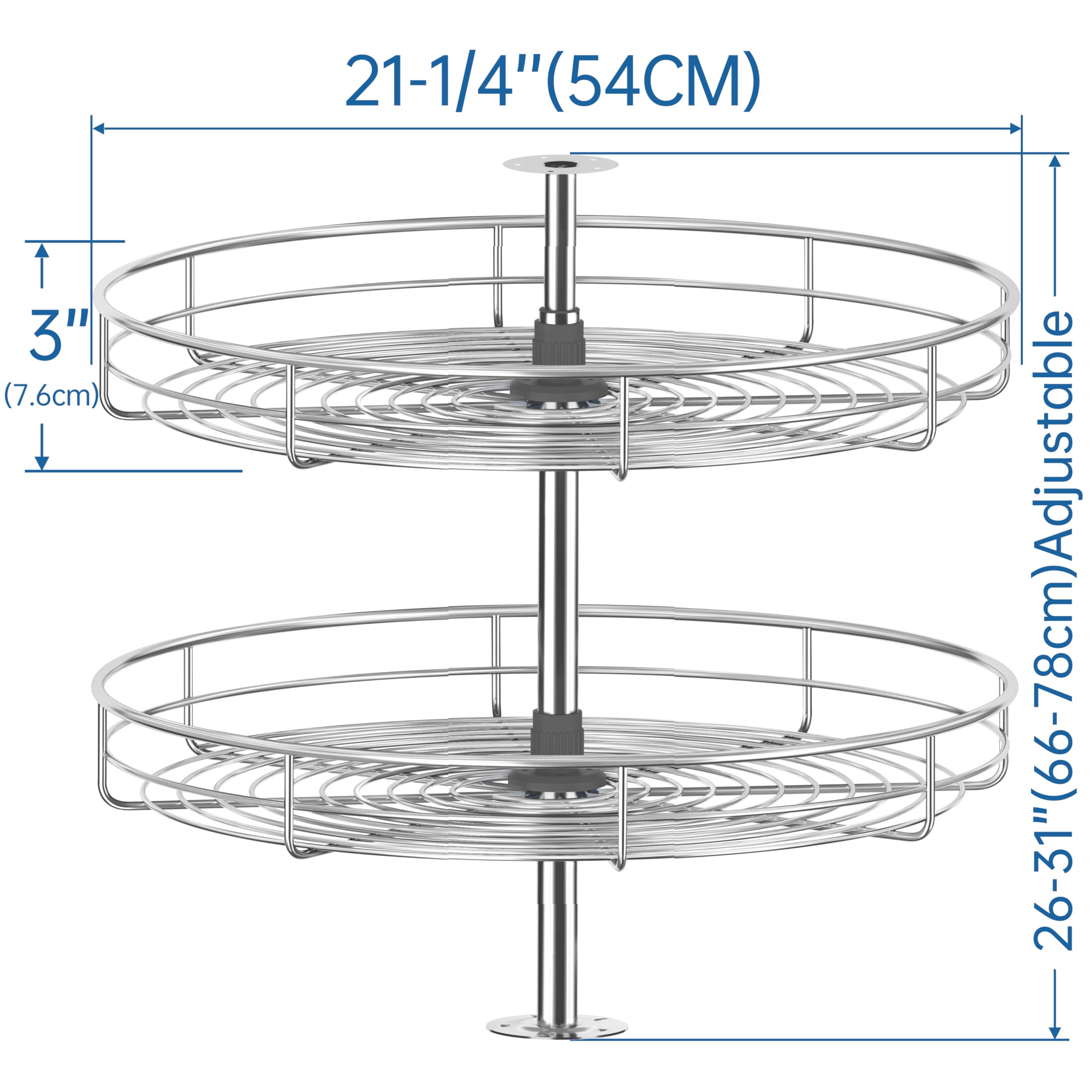 JOWBOOW 53,5 cm Chrom-Eckschrank, Lazy Susan, Vollkreis-Eckschrank, Lazy Susan, Ersatzregale, drehbares Regal für Oberschrank, Küche, passend für Schränke über 58,4 cm