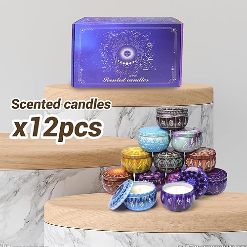 Miniatura 3 de Juego de velas perfumadas del zodiaco, paquete de 12 velas de aromaterapia de cera de soja de tamaño viaje con aceites esenciales, juego de velas de