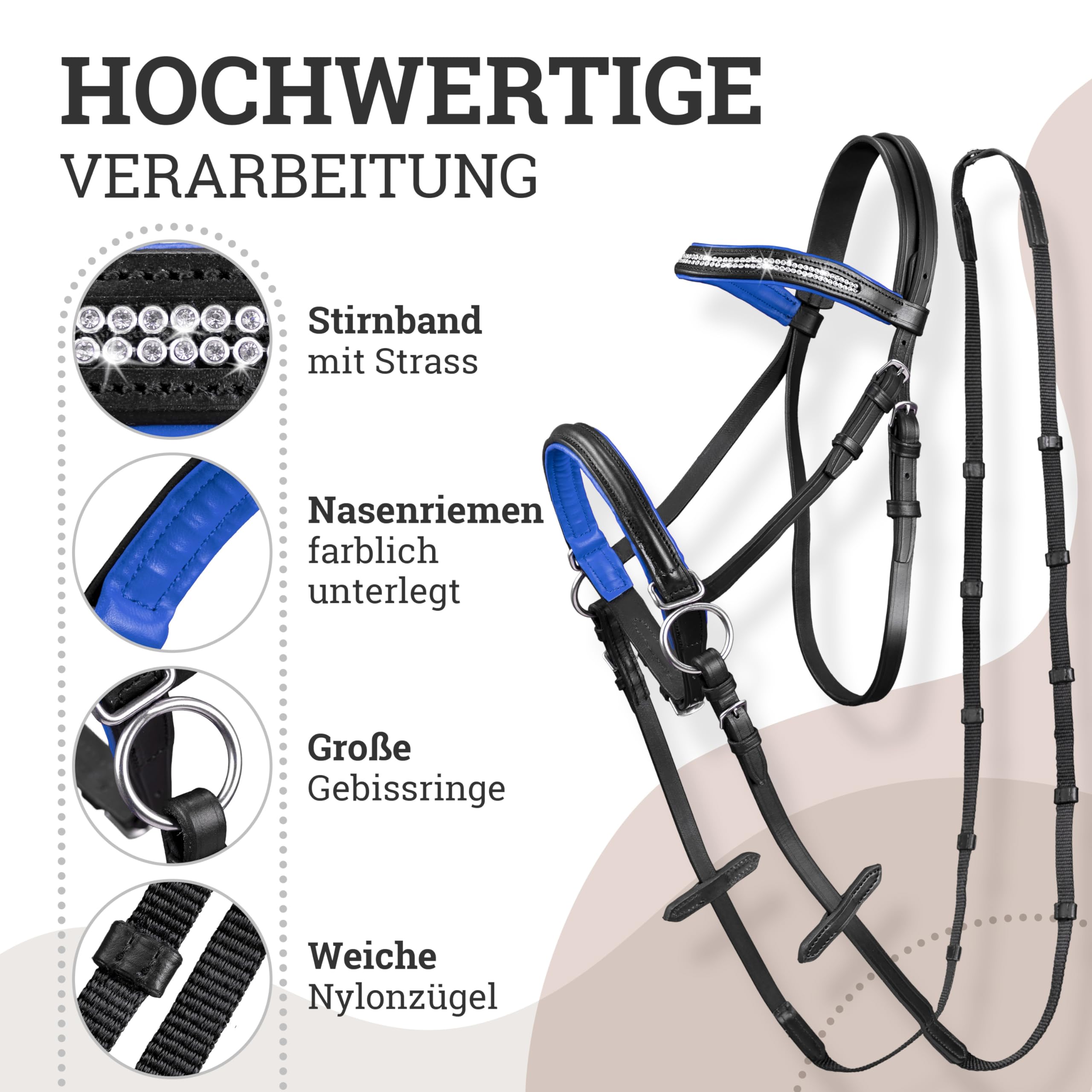 Esposita gebisslose Trense für Holzpferde Blau groß