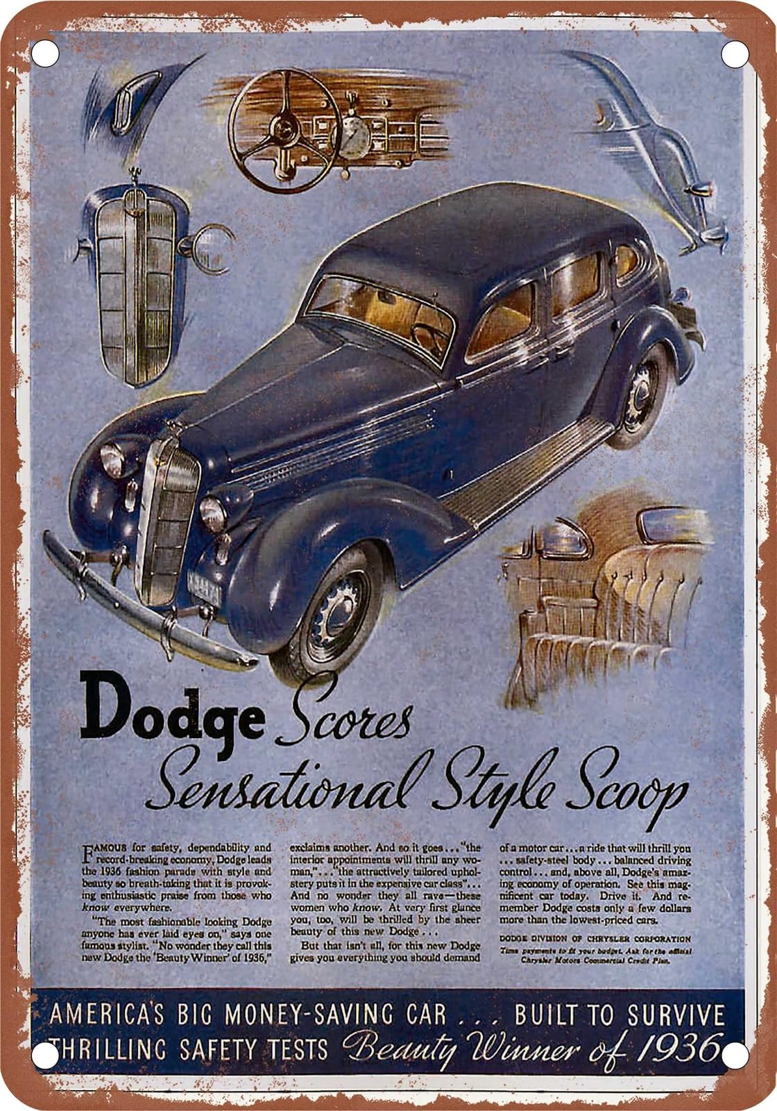METAL SIGN - 1936 Dodge Vintage Ad 01 - Old Retro Rusty Look home decor
