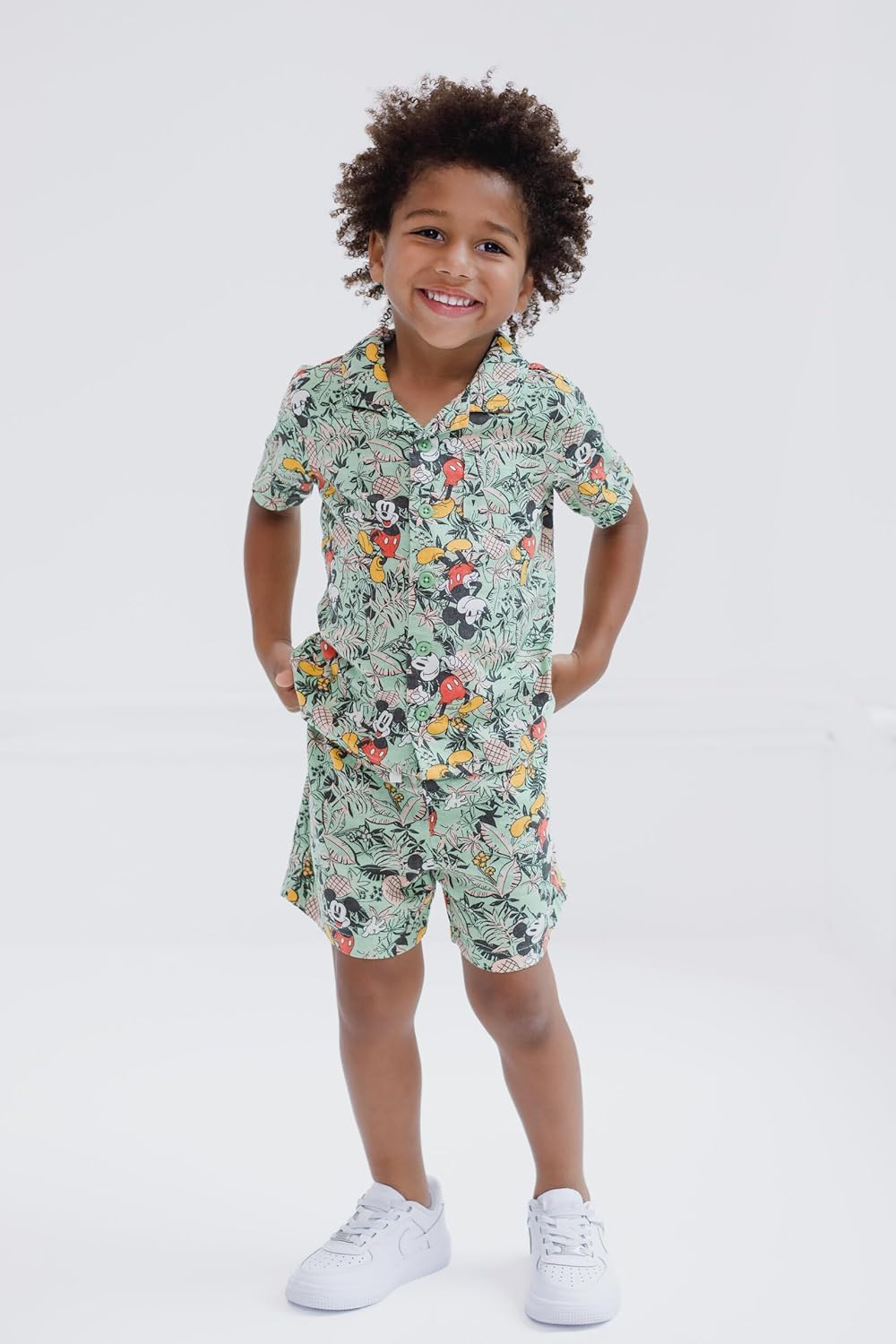 Disney Mickey Mouse Hawaiian Button Down Shirt and Shorts Outfit Set Toddler to Big Kid - Image 2