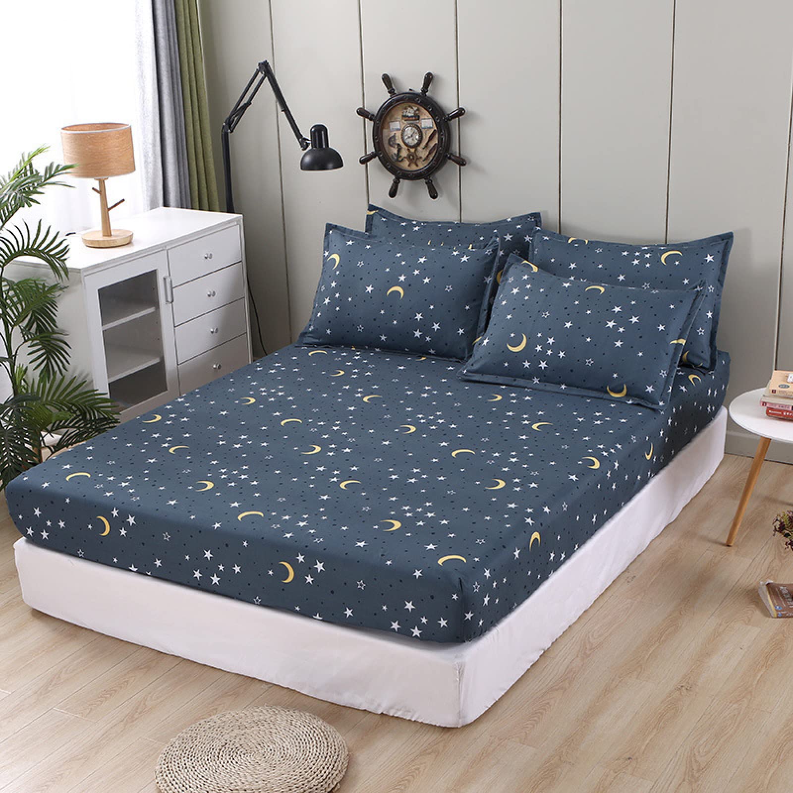 FCLDESHOP Deep Pocket Mattress Topper Deep Pocket Polyester Fiber Bedding Set Printed Non-Slip Mattress Topper and Pillowcase Soft