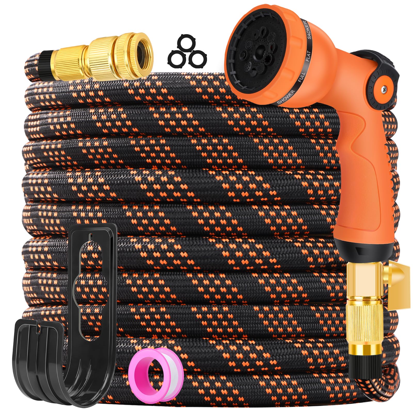 Garden Hose Pipe - 50FT Flexible Water Hose, Expanding Hosepipe with 10 Function Nozzle, 1/2" & 3/4" Connector, No Knots, Easy to Carry, Portable, Sturdy, Leak Proof Hose for Gardening