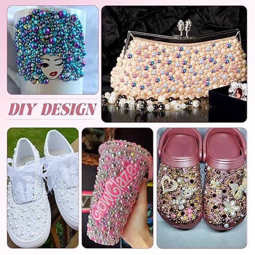 Miniatura 4 de 80g de perlas planas y diamantes de imitación para manualidades, negro y blanco de tamaño mixto 3-10mm, diamantes de imitación de resina y medias