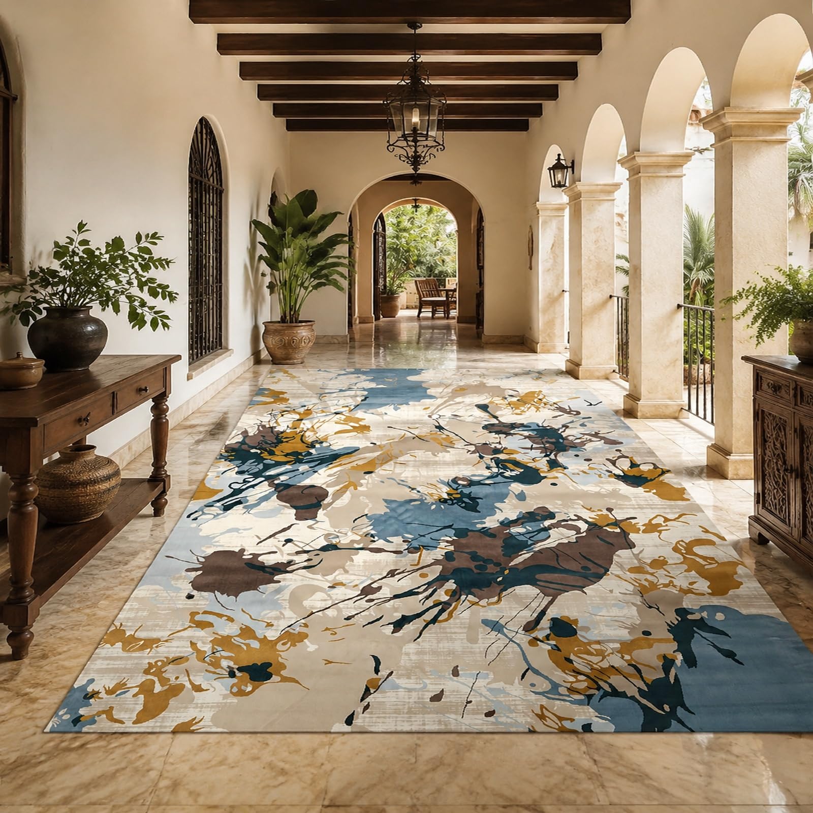 Tapis abstrait moderne à poils courts lavable et stable 70 x 140 cm
