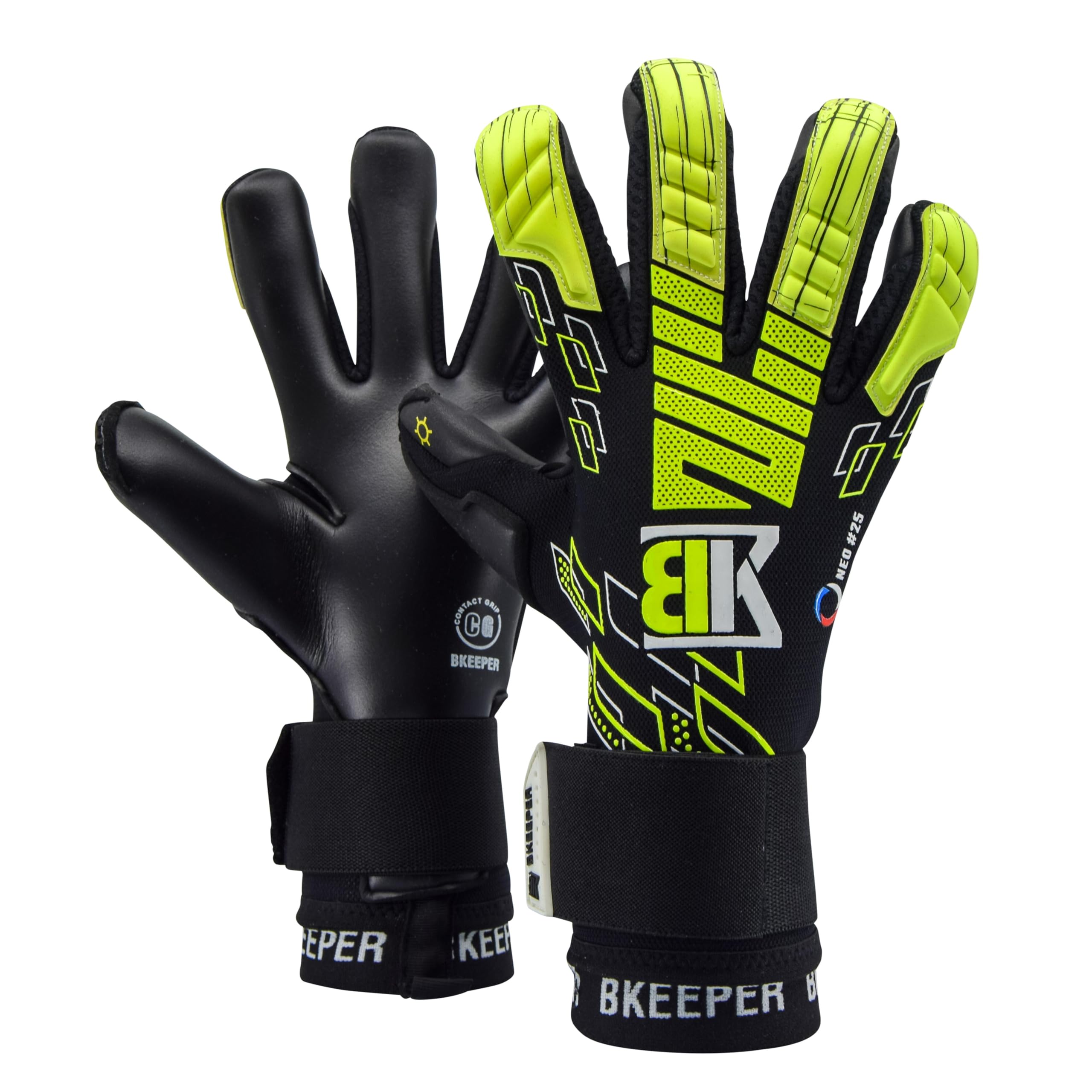 Gants de Gardien Neo #25 Black, Tailles 6 à 11, Noir, Coupe Roll-Négative, pour Adultes, Mousse Contact