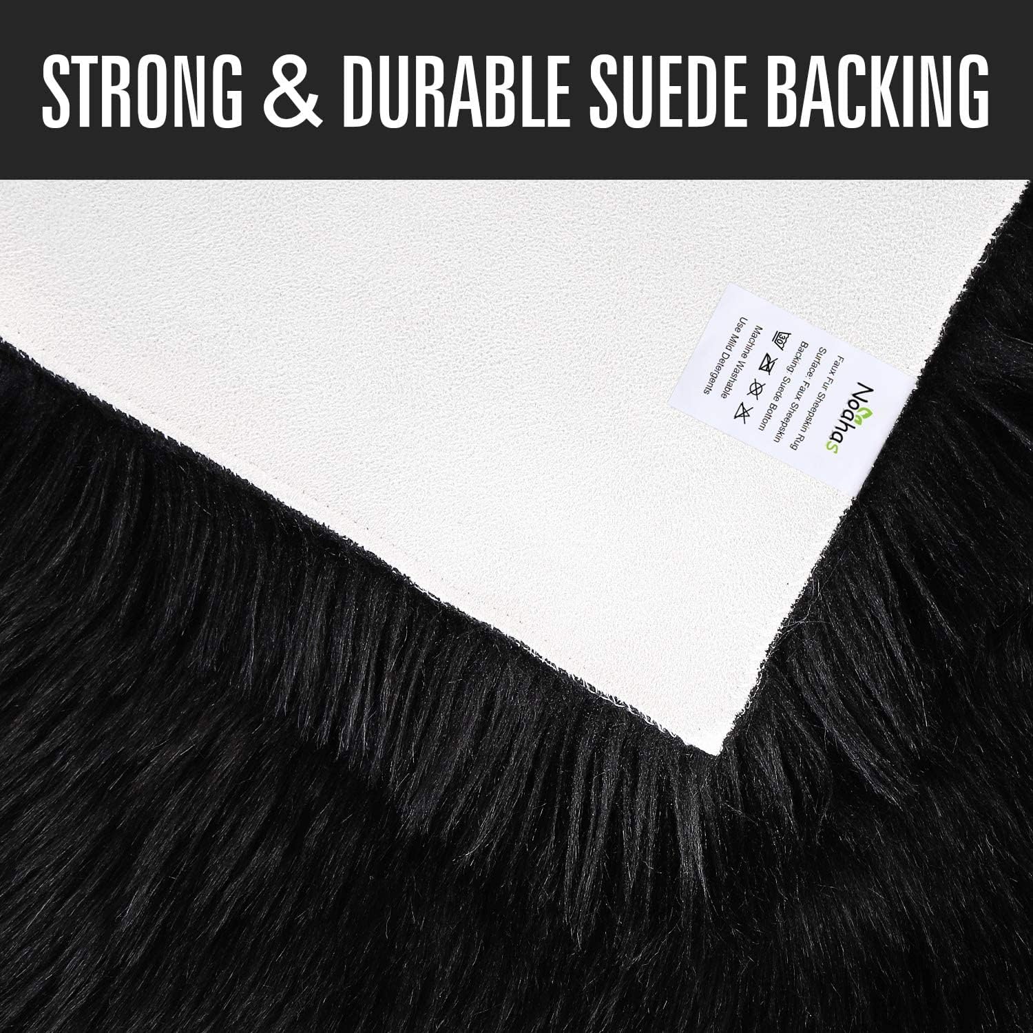 Noahas Black Faux Fur Rug - 2x6 Hallway Runner, Washable Fuzzy Carpet, Fluffy Long Sheepskin for Bedroom, Shaggy Area for Living Room Decor