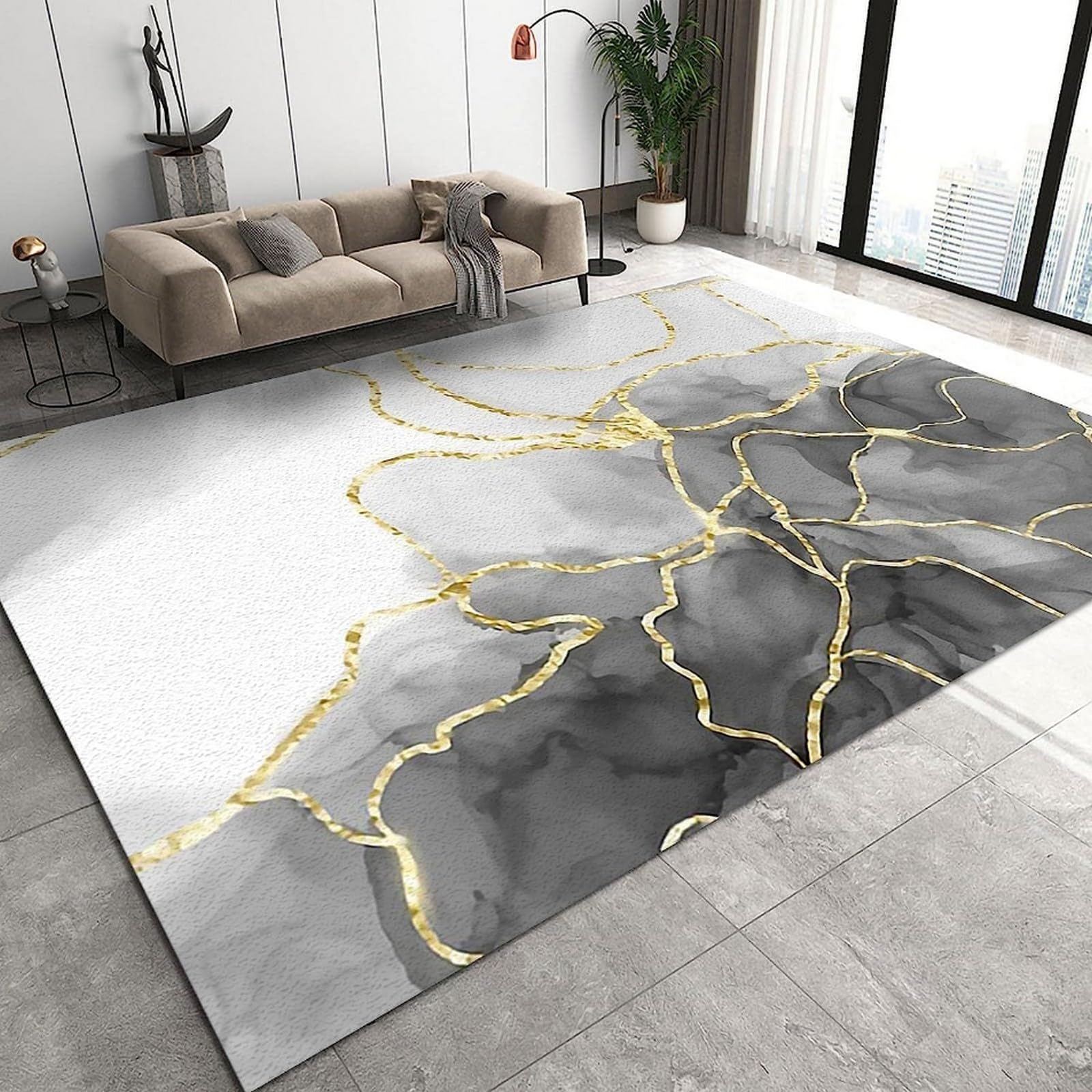 Tapis de salon 3D imprimé texture marbre abstrait soft antidérapant 120x160cm