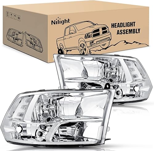 Nilight - Montaje de faros delanteros para Ram 1500 2500 3500 modelo 2009 - 2018 con carcasa cromada y lente esquinero transparente (solo para