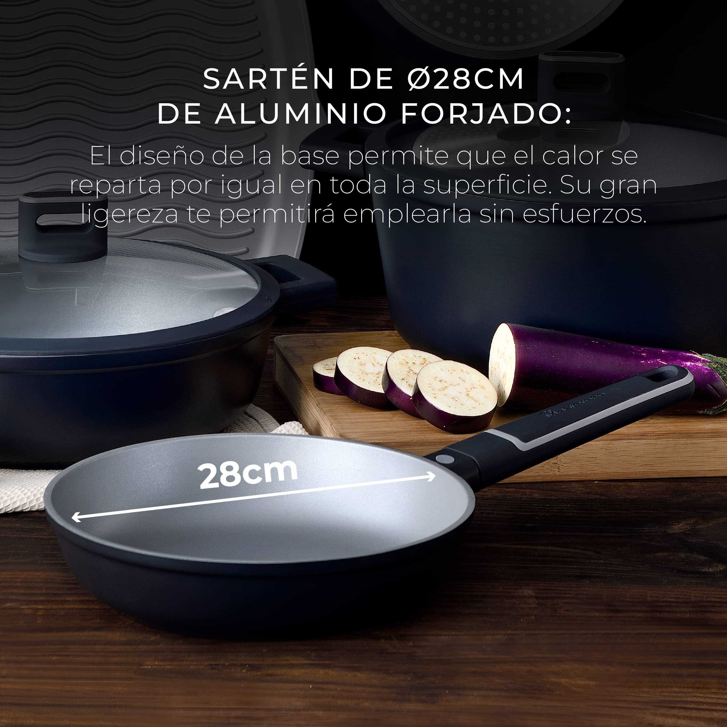 MasterPRO Indigo Faitout 28 Cm X 13 Cm Avec Couvercle - Fonte D'Aluminium Antiadhésif Xylan Plus - Tous Feux