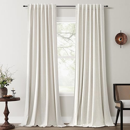 Cortinas opacas de 84 pulgadas de largo, juego de 2 paneles de lino natural para dormitorio, oscurecimiento de la habitación, cortinas con