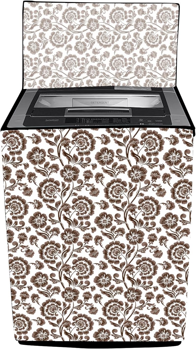 Waterproof & Dust-Proof Top Loading Fully Automatic Washing Machine Cover for 6 kg, 6.5 kg, 7kg & 7.5 kg, (Cofee Flowers)