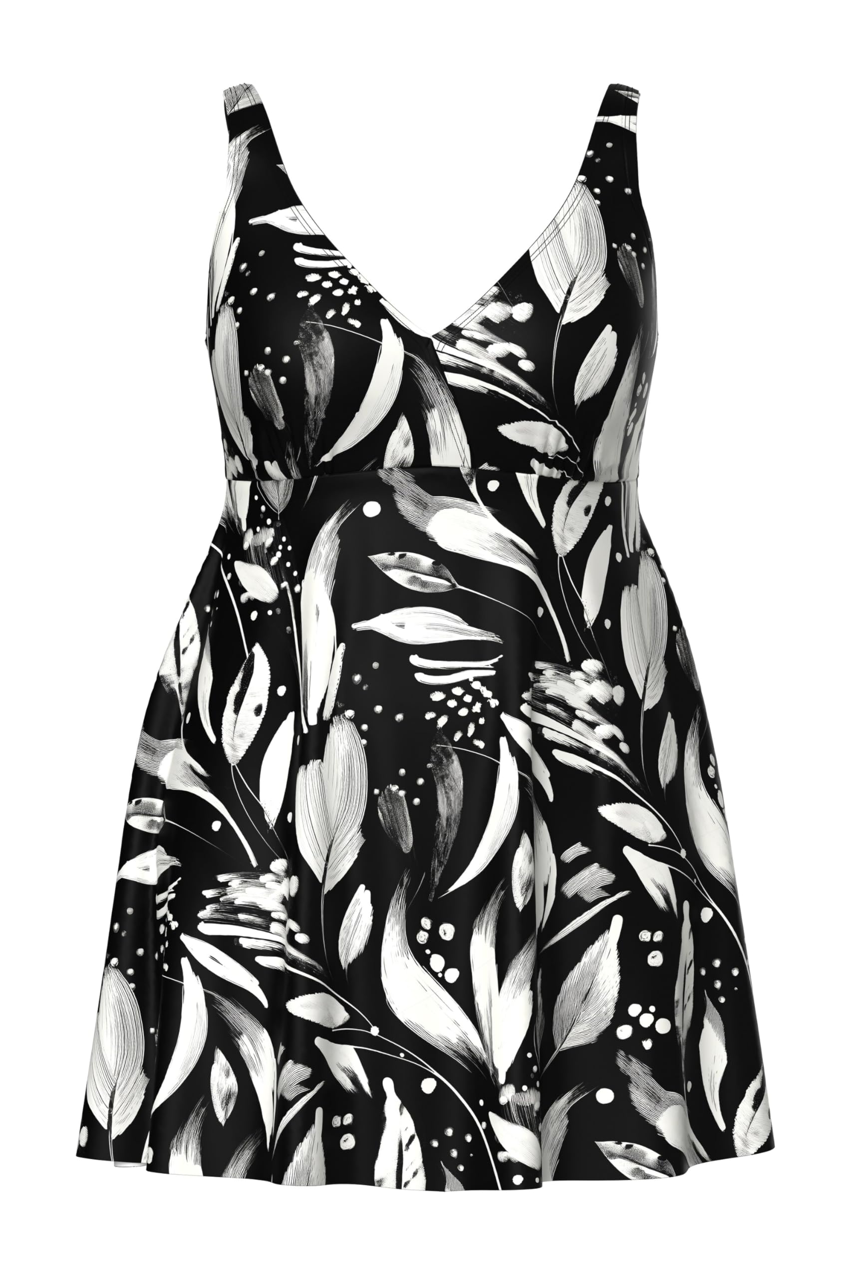 Ulla Popken Damen große Größen Übergrößen Plus Size Badekleid, Blätter, Softcups, Träger verstellbar 846649