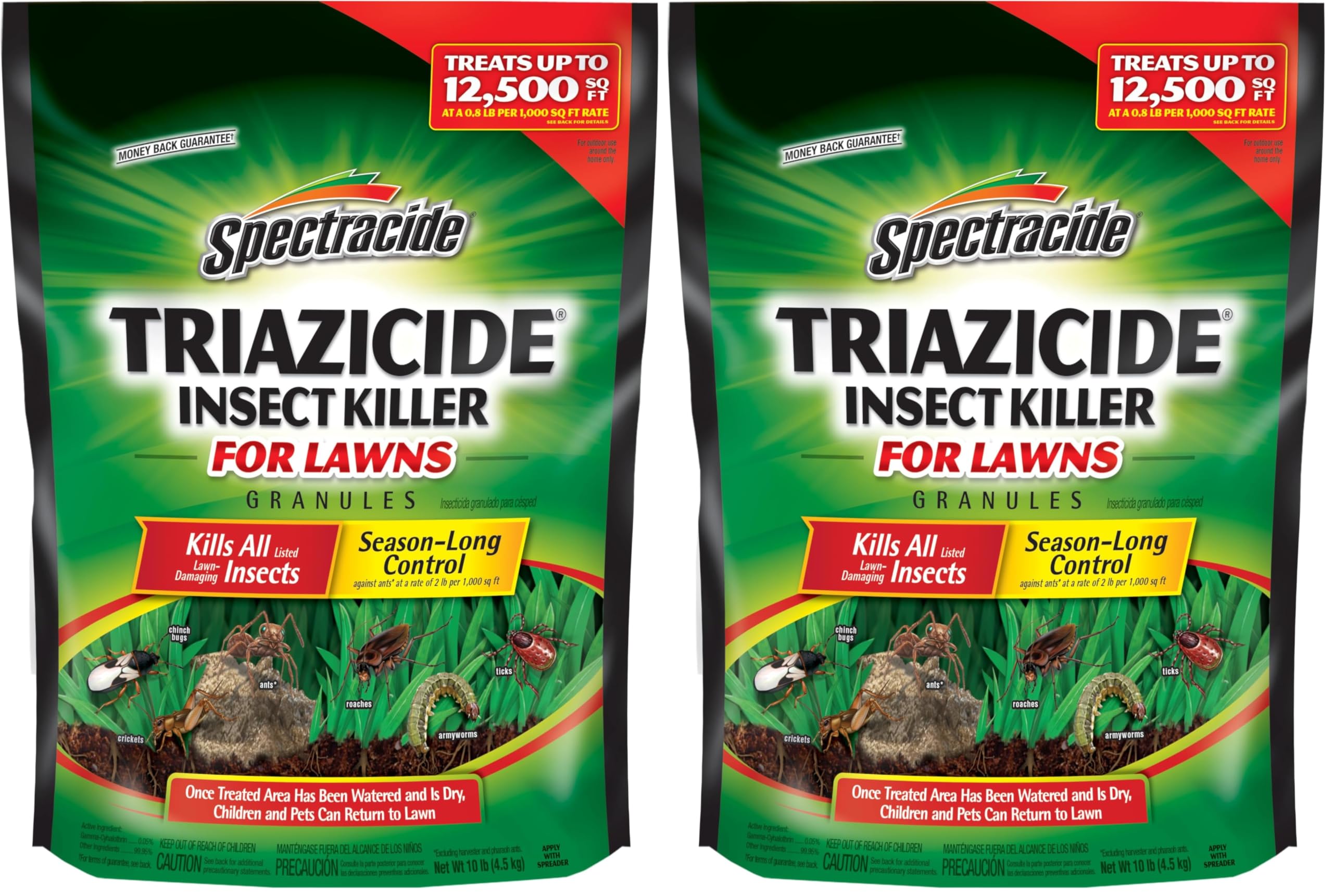 Spectracide Triazicide Insect Killer for Lawns Granules, 10 lb Bag, Kills All Listed Lawn-Damaging Insects (Pack of 2)