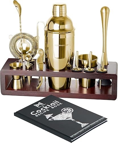 Modern Mixology Juego de coctelera  24 piezas de acero inoxidable para barman y soporte para bar en casa perfecto para mezclar bebidas en casa