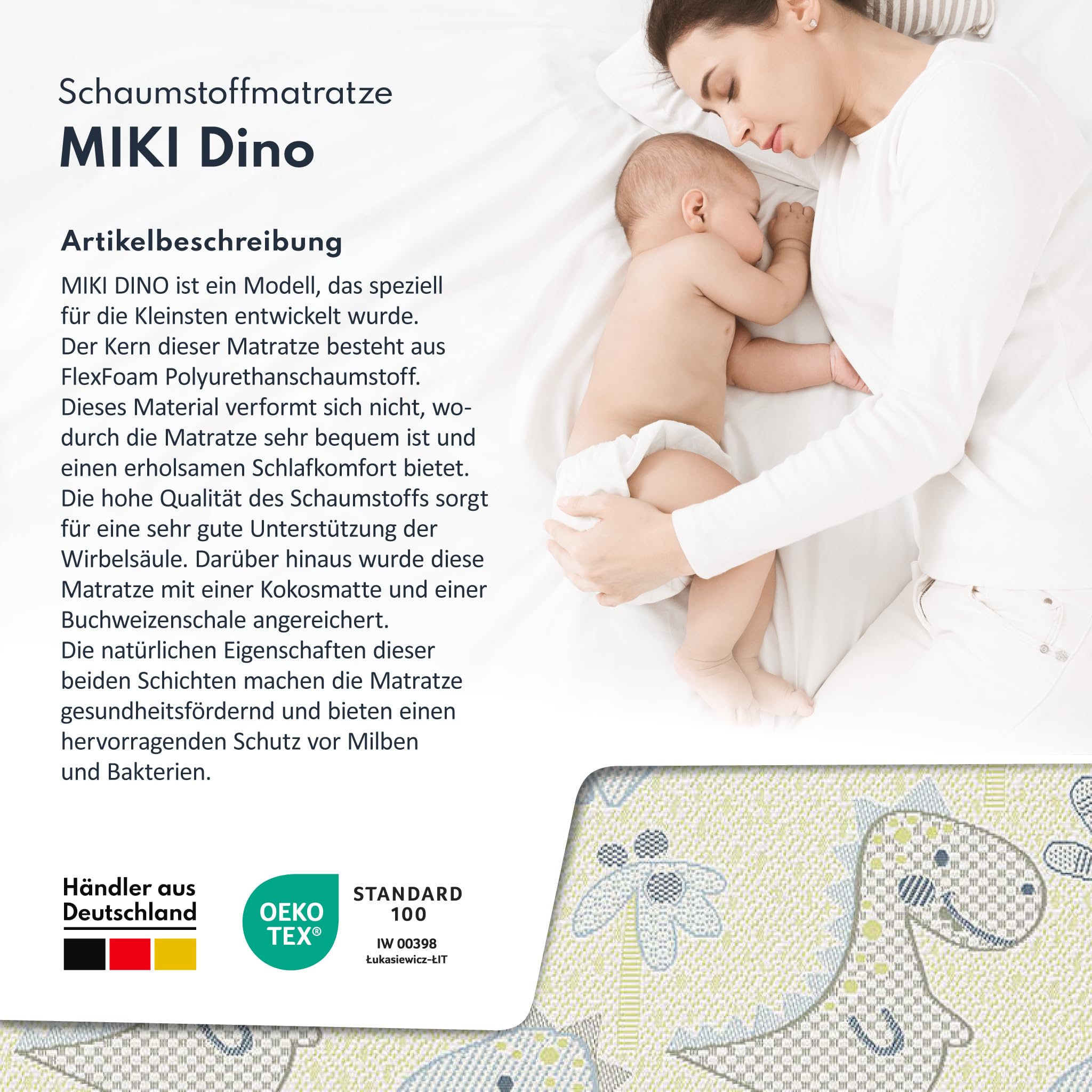 Matelas 90x180 cm Mousse à Mémoire de Forme Épaisseur 9 cm Fermeté H2 H3 Oeko-TEX Hypoallergénique Housse Lavable Dino